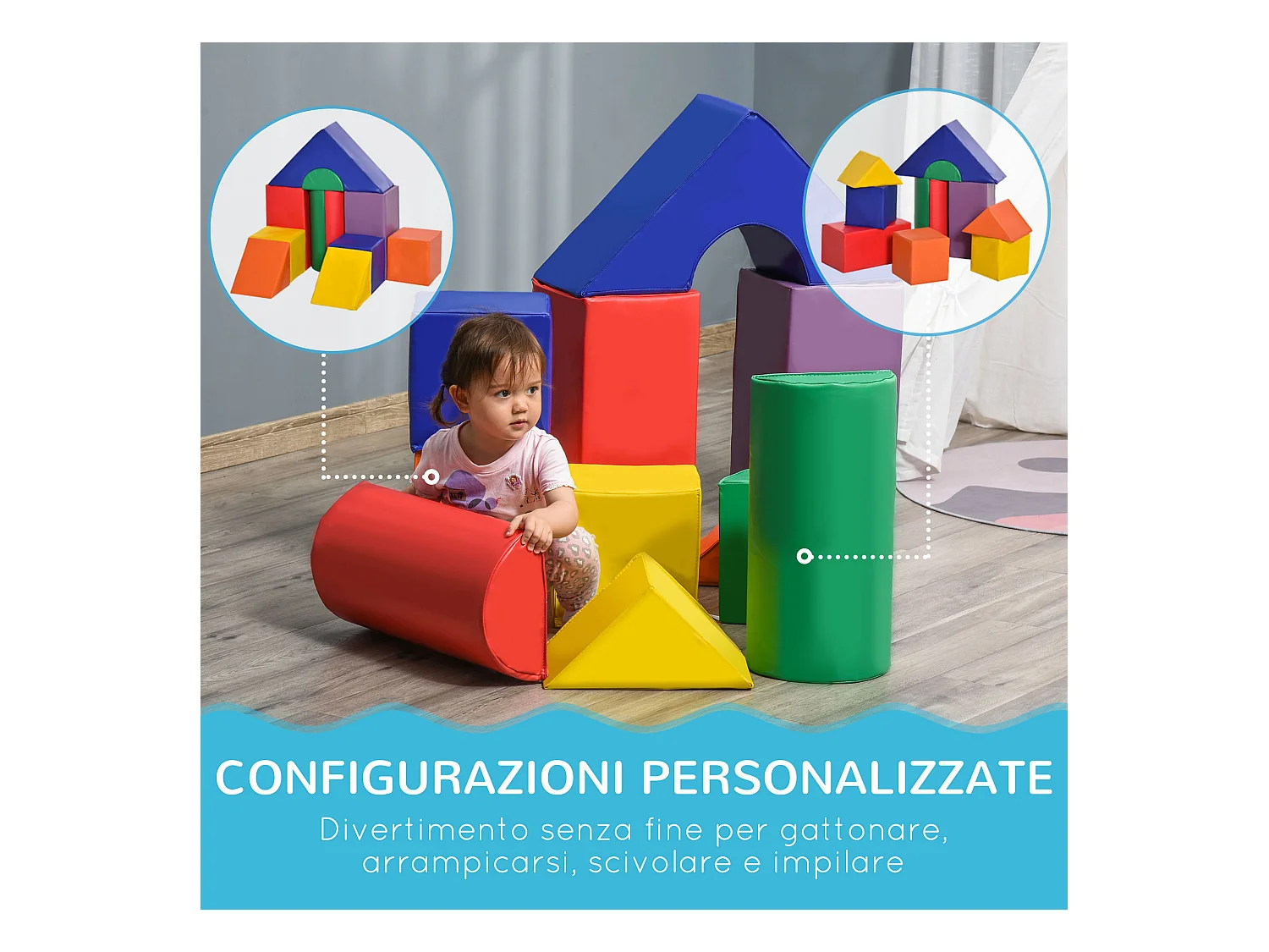 Set costruzioni morbide per bambini 1-3 anni con 11 forme colori vari