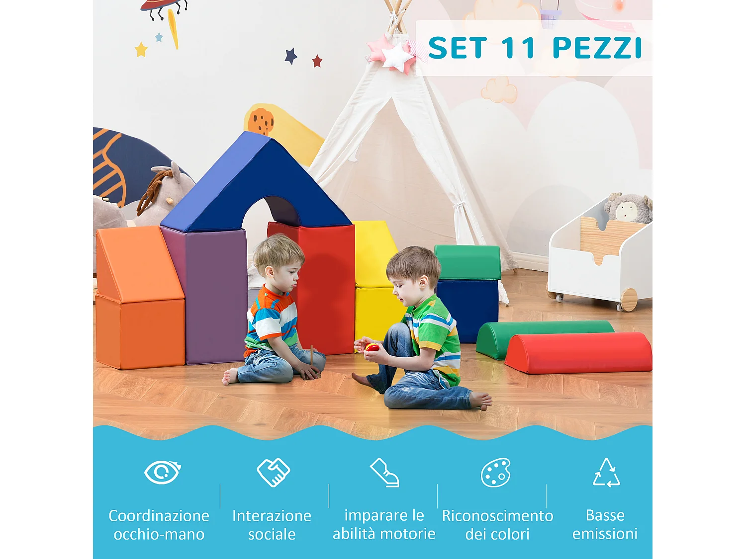 Set costruzioni morbide per bambini 1-3 anni con 11 forme colori vari