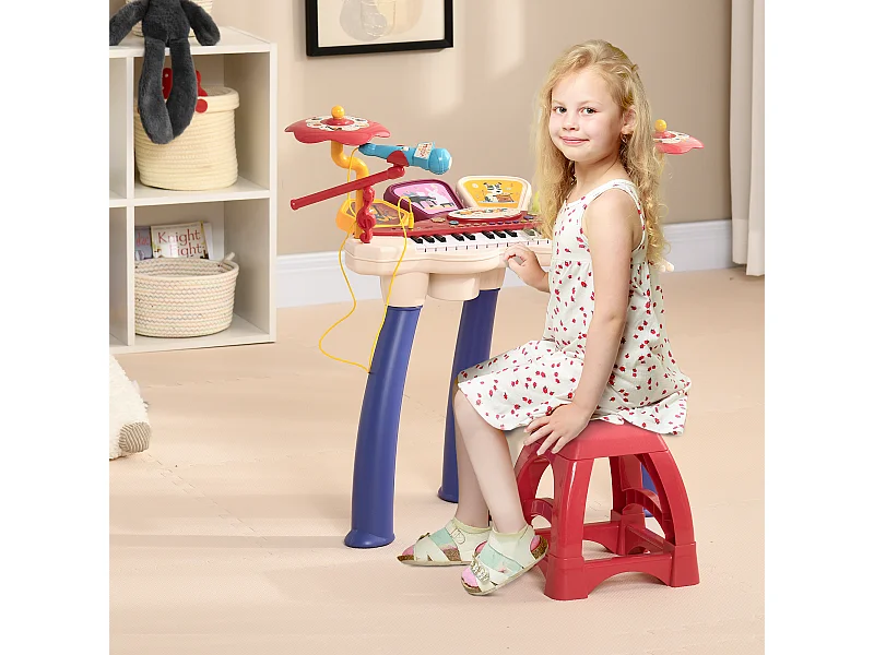 Pianola per bambini con sgabello microfono e tamburo