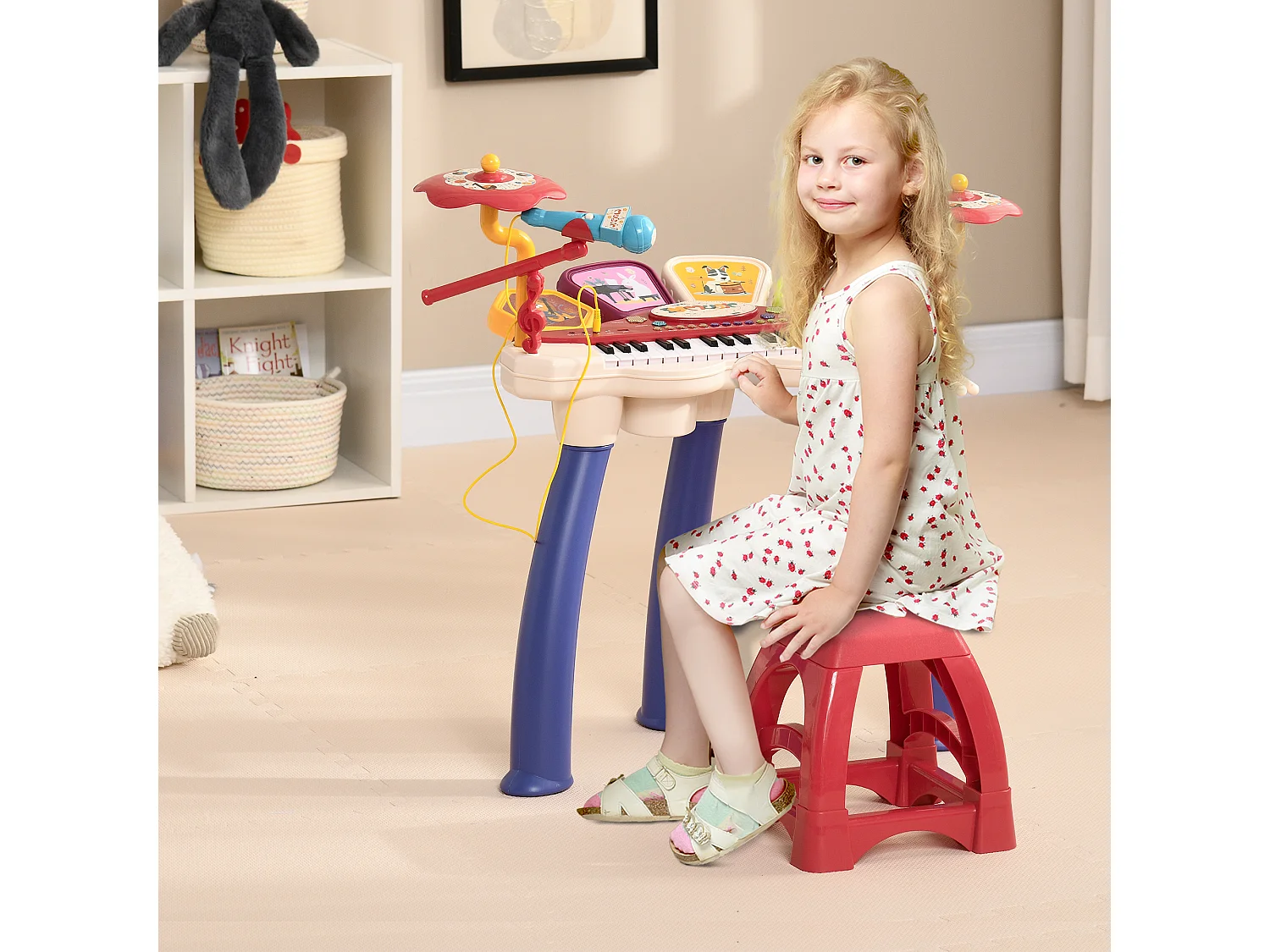 Pianola per bambini con sgabello microfono e tamburo