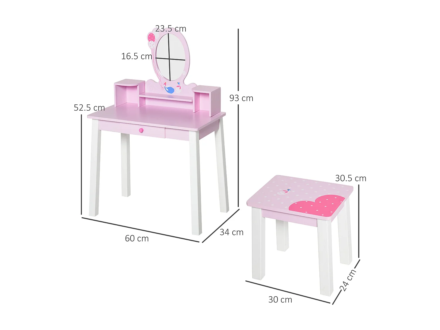 Toeletta per bambine set tavolo da trucco giocattolo in legno rosa
