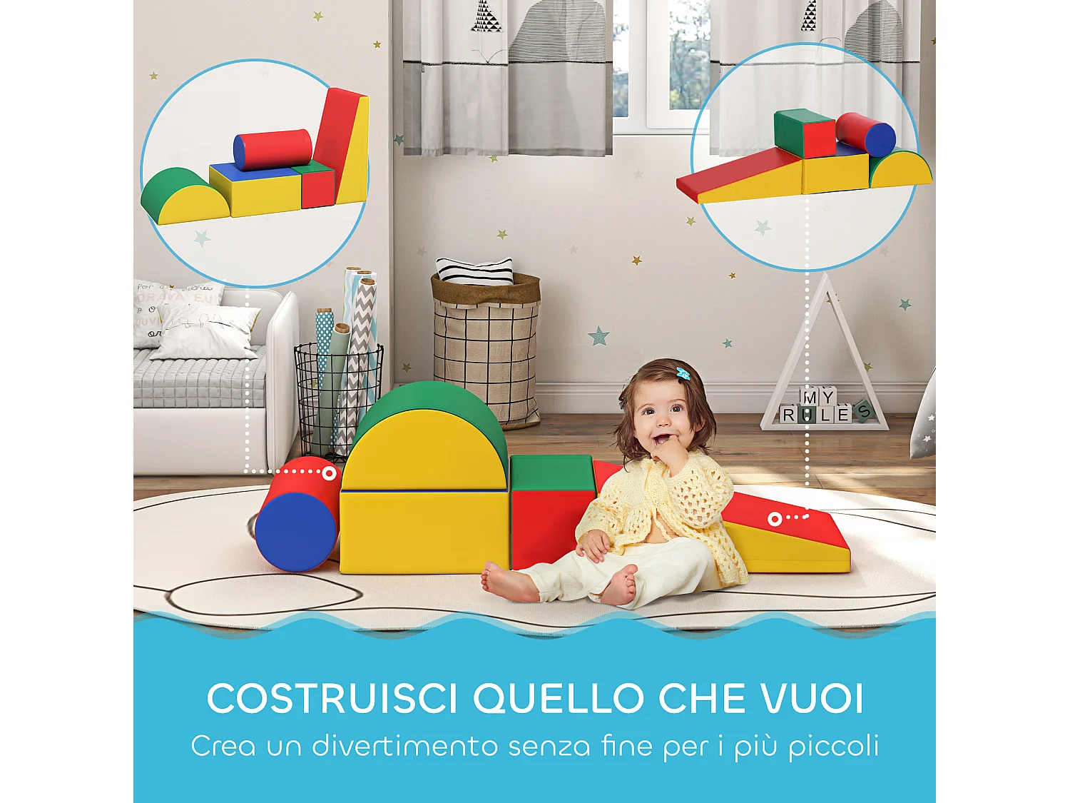 Set costruzioni morbide per bimbi piccoli con 5 blocchi multicolore