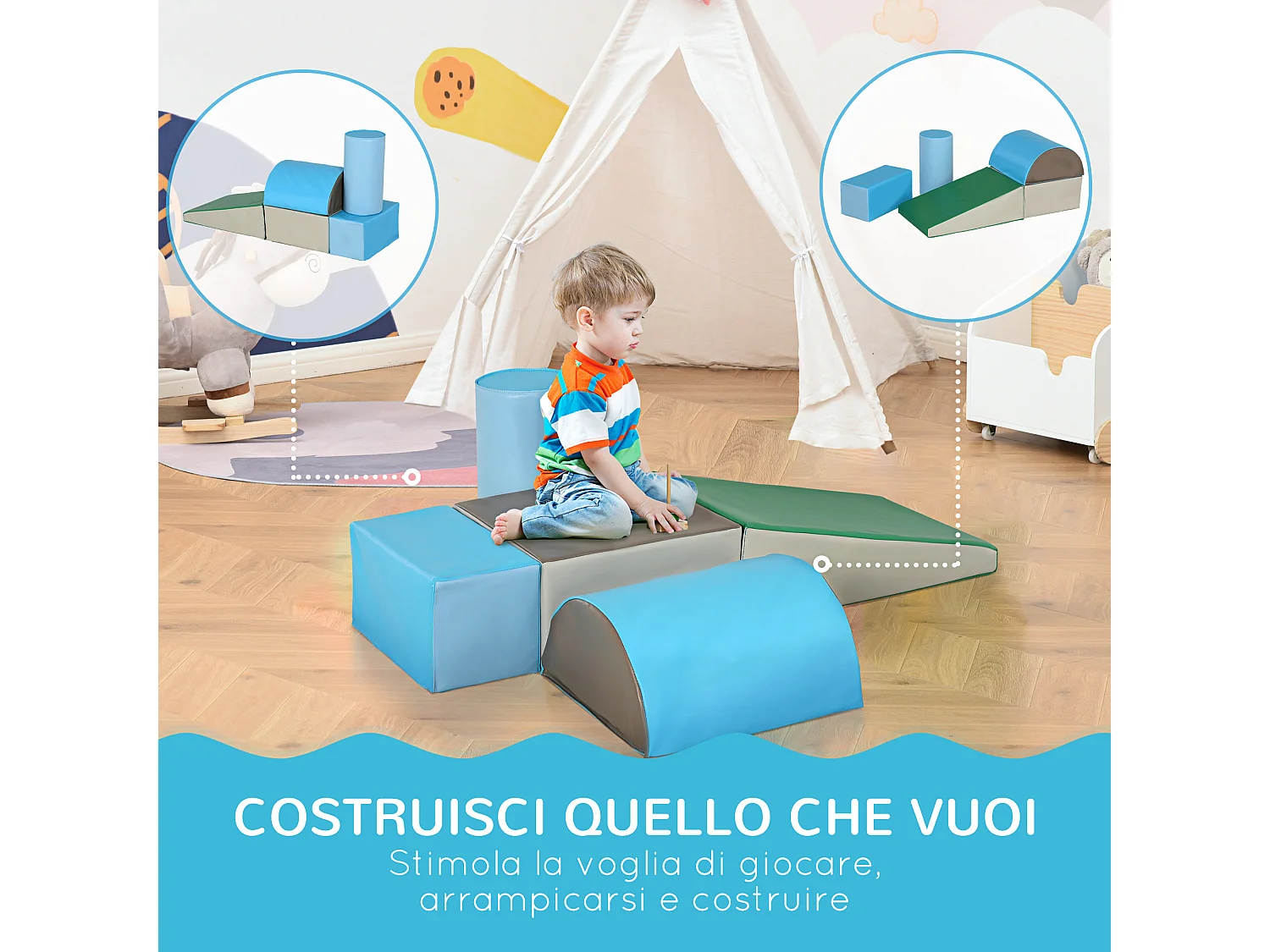Set 5 costruzioni morbide per bambini età 1-3 anni multicolore