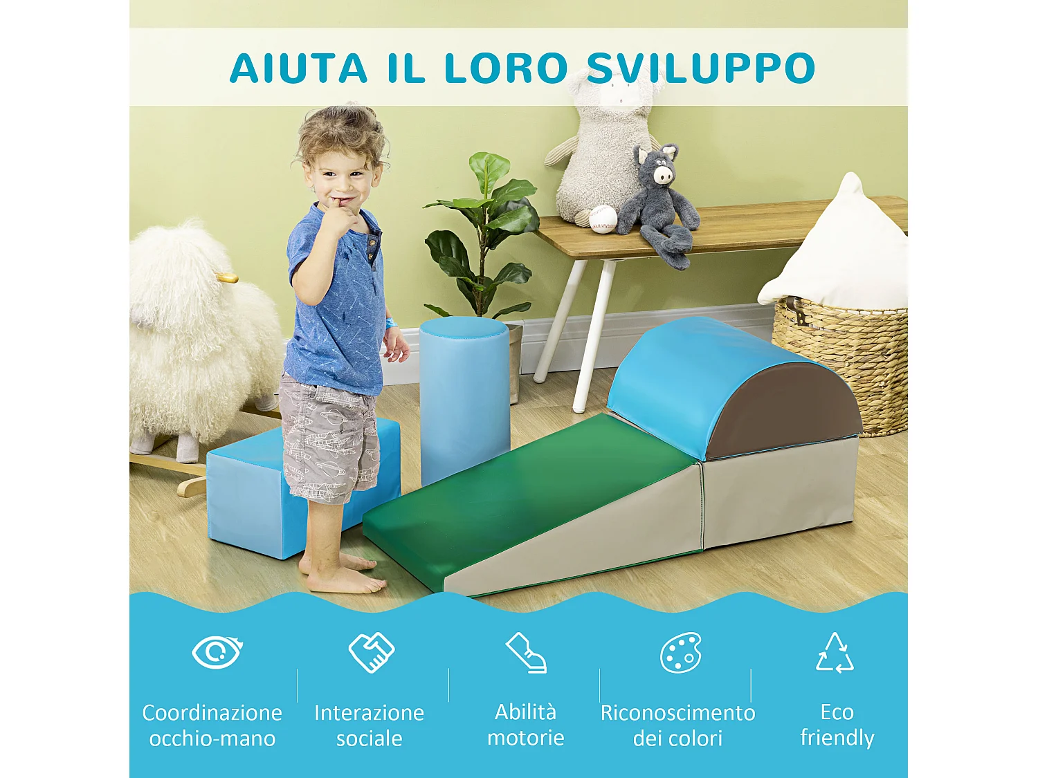 Set 5 costruzioni morbide per bambini età 1-3 anni multicolore