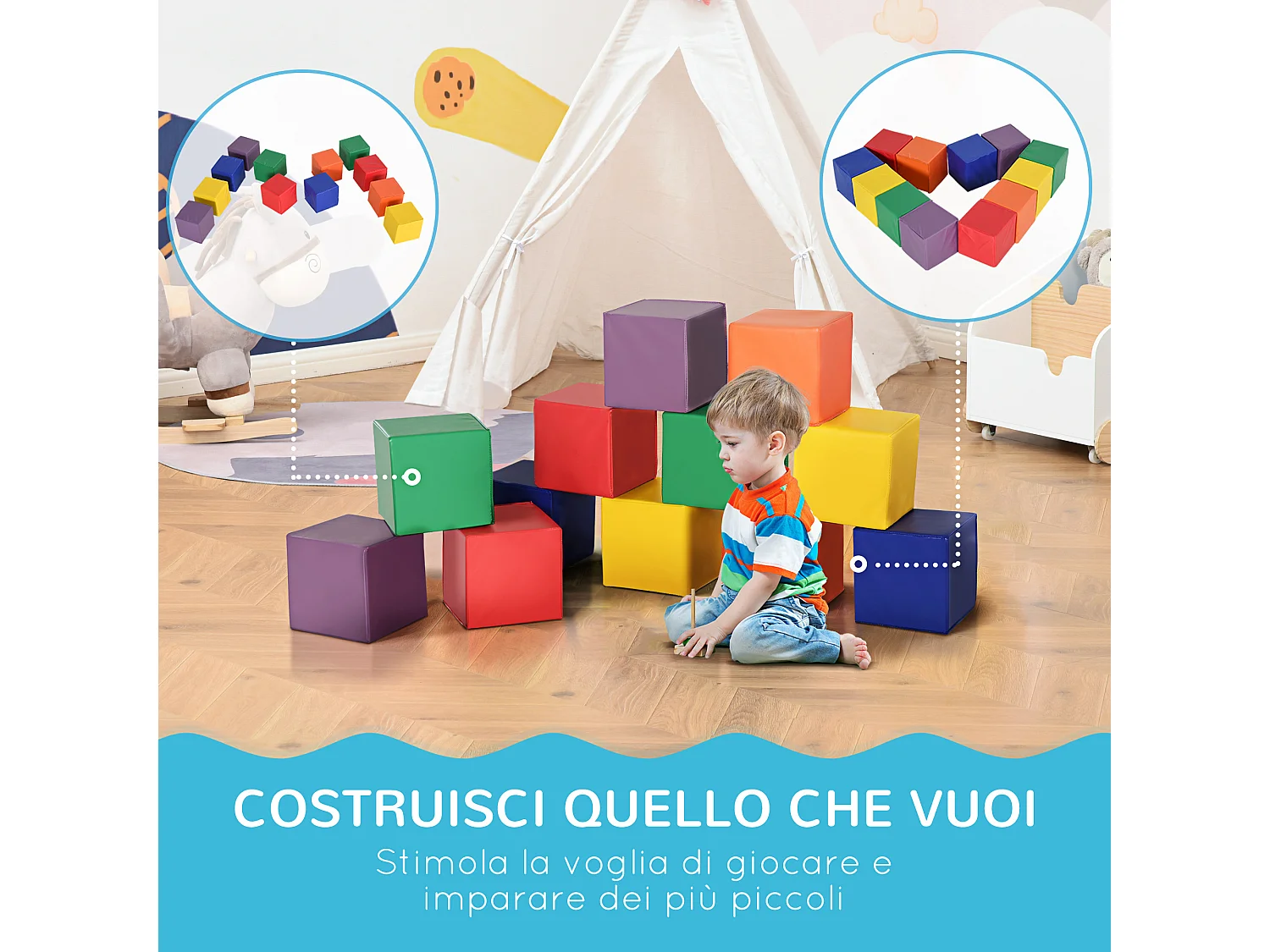 Set 12 cubi morbidi gioco per bambini educativo età 12-36 mesi