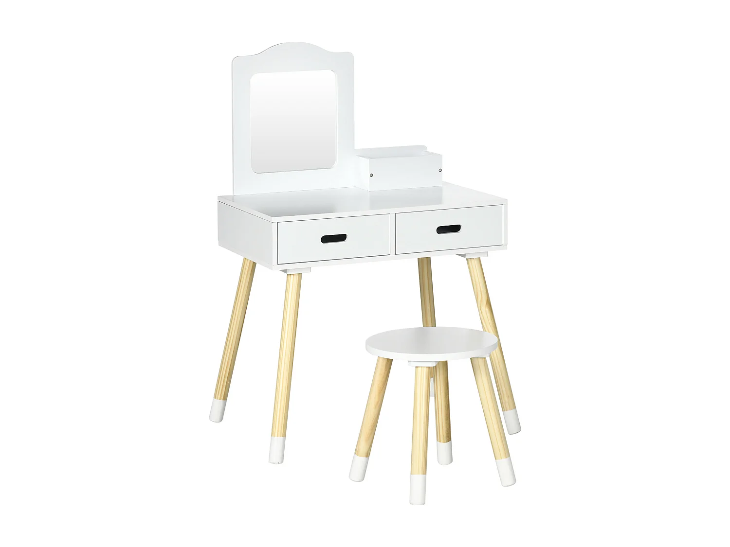 Tavolo trucco per bambini con sgabello specchio e cassetti bianco