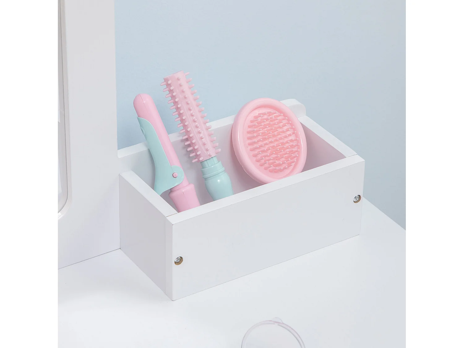 Tavolo trucco per bambini con sgabello specchio e cassetti bianco