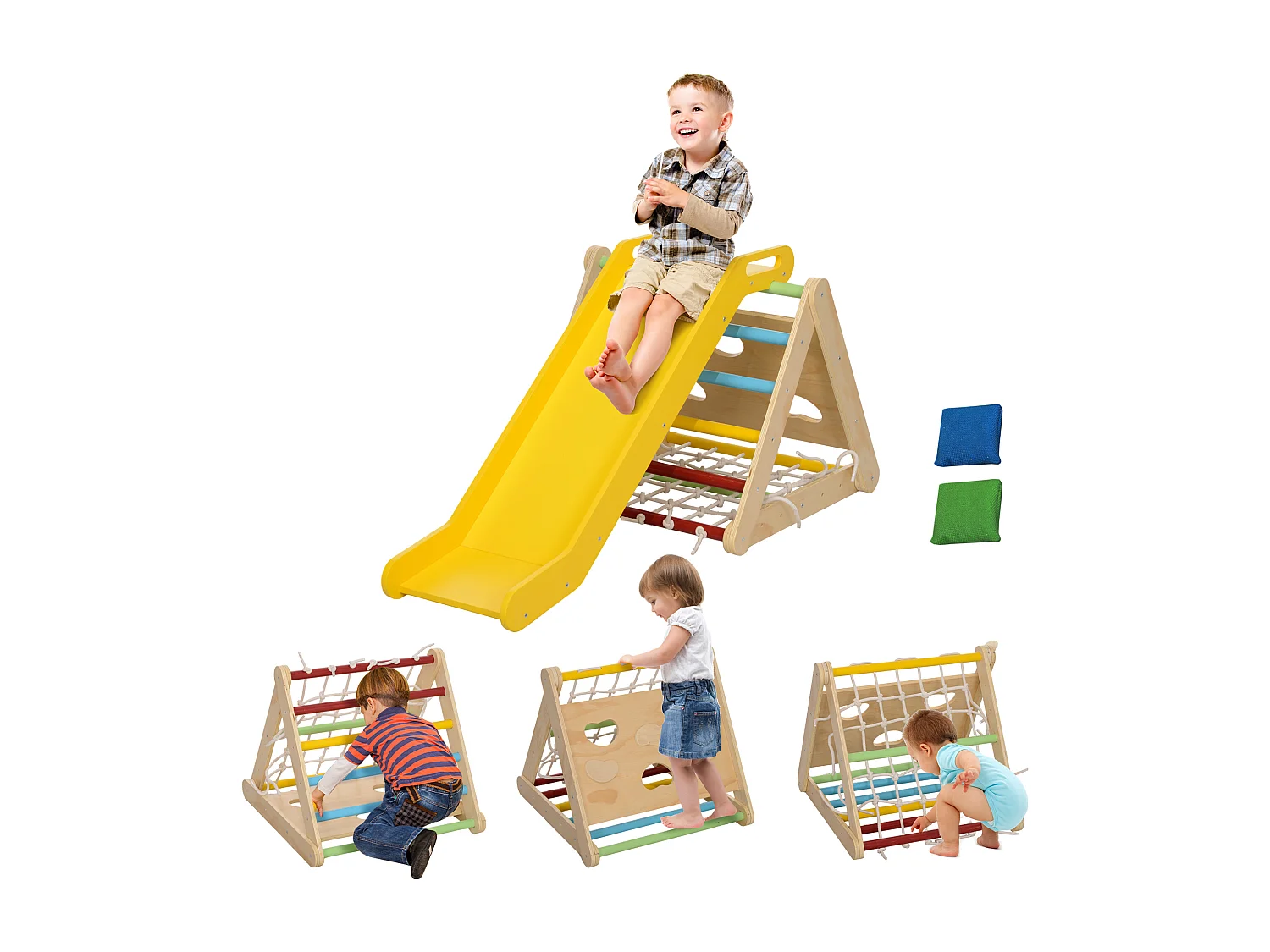 Gioco per bambini con triangolo montessori 5 in 1 in legno di pino