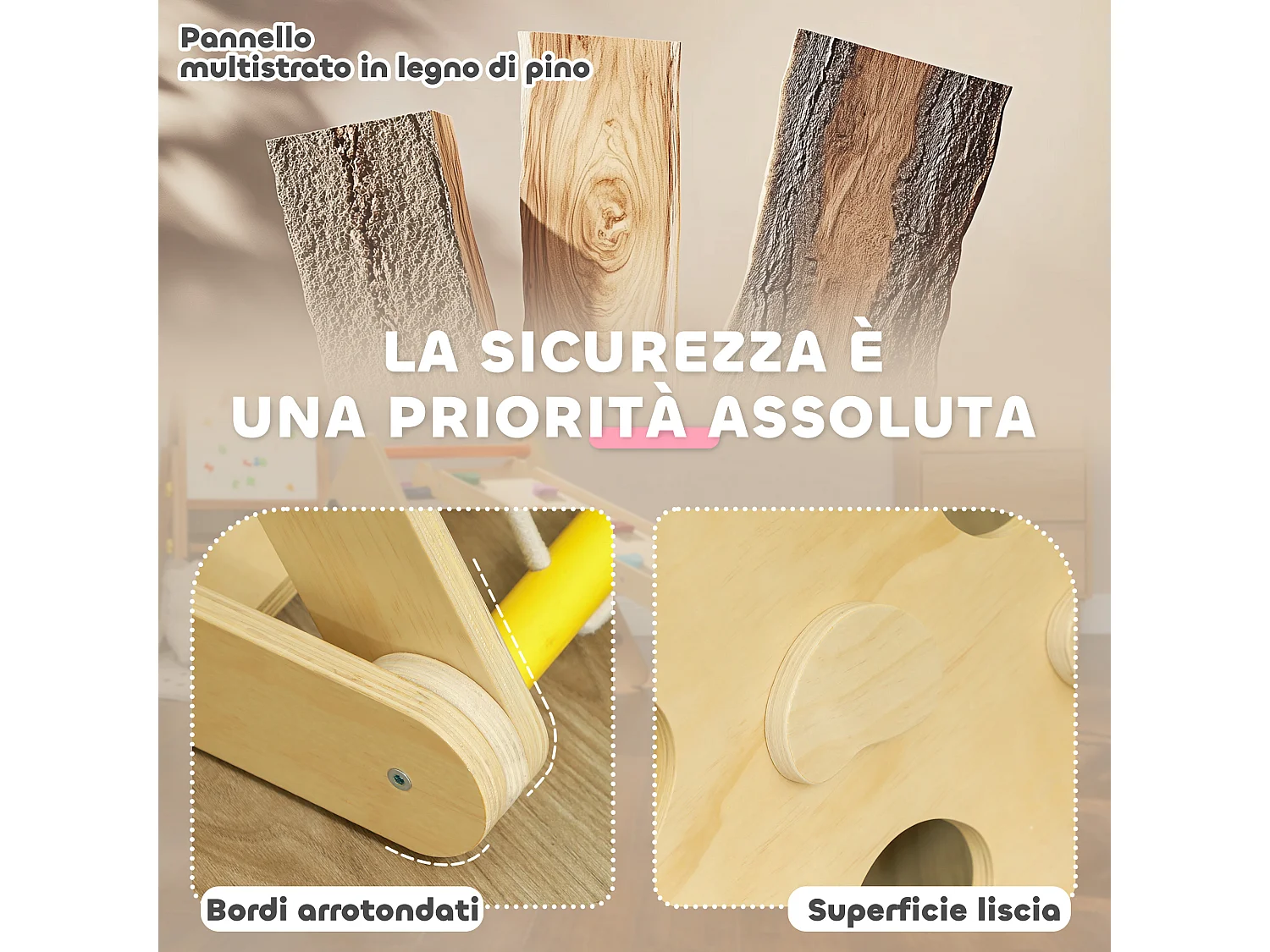 Gioco per bambini con triangolo montessori 5 in 1 in legno di pino