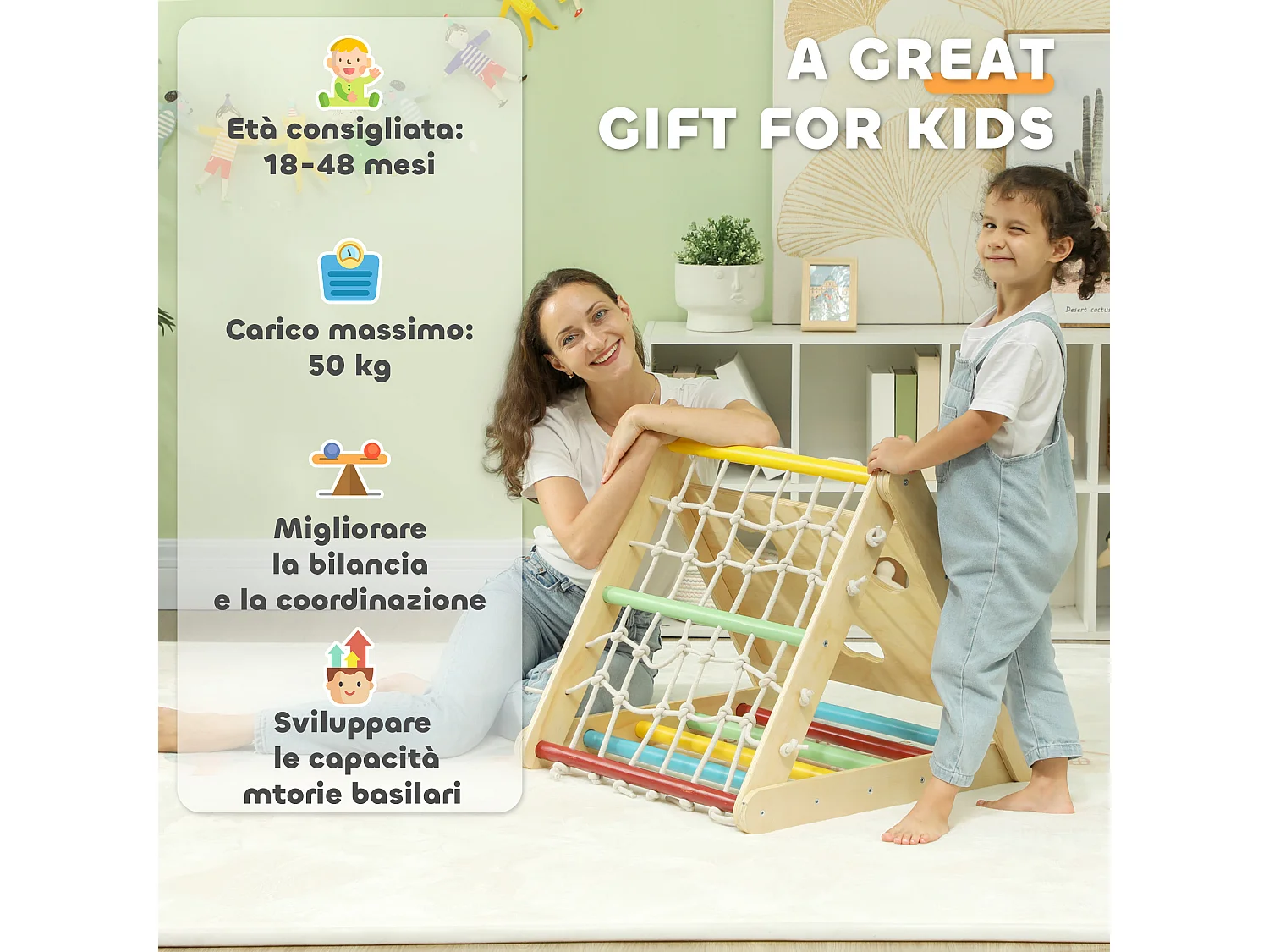 Gioco per bambini con triangolo montessori 5 in 1 in legno di pino