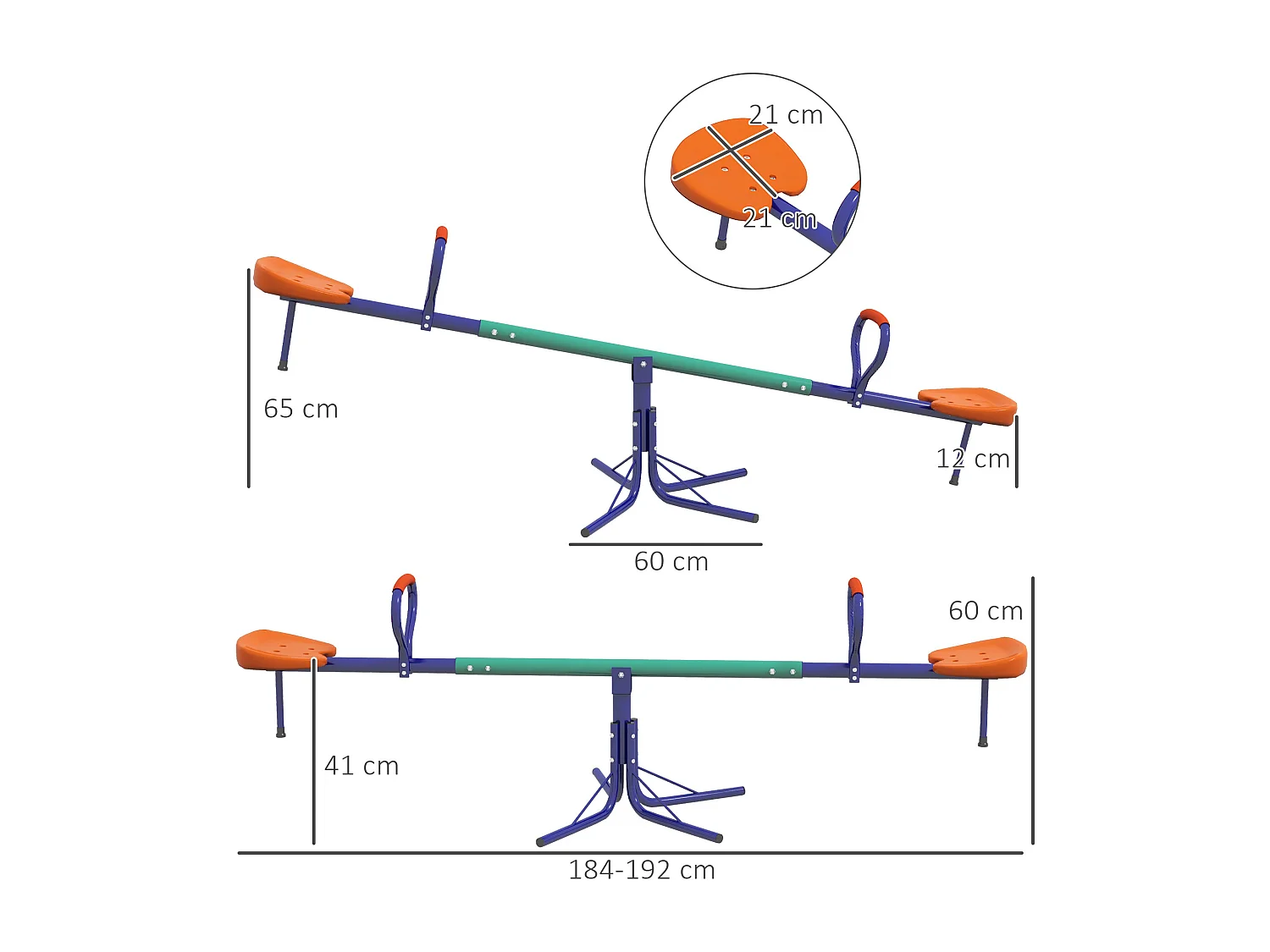 Altalena a bilico per bambini 3-8 anni in acciaio e pp multicolore