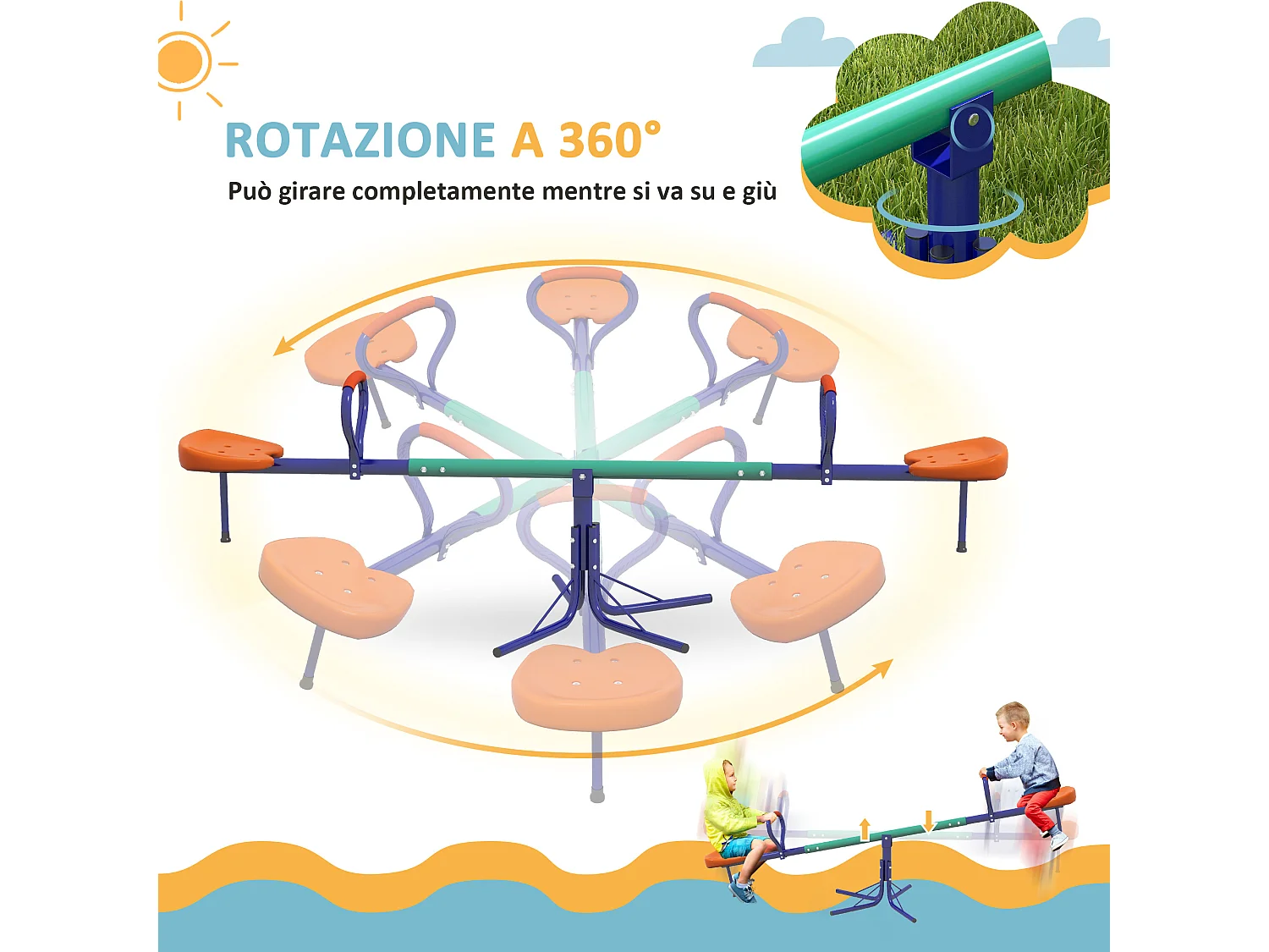 Altalena a bilico per bambini 3-8 anni in acciaio e pp multicolore
