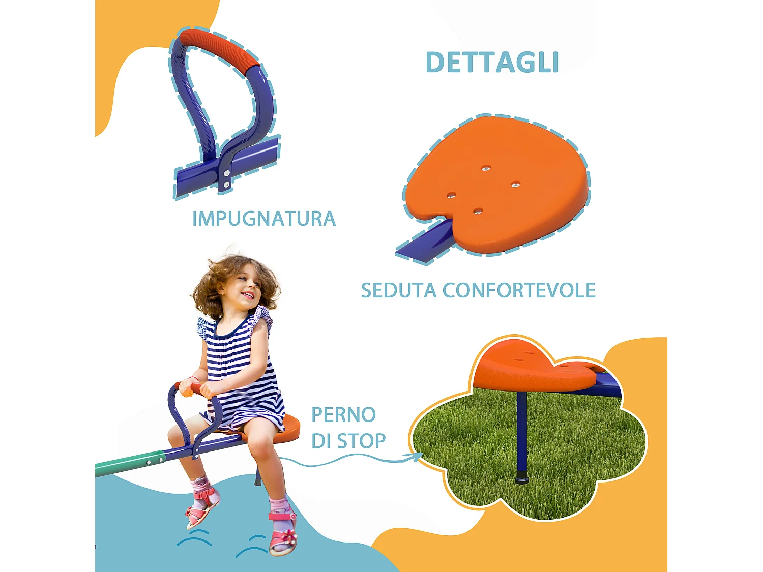 Altalena a bilico per bambini 3-8 anni in acciaio e pp multicolore