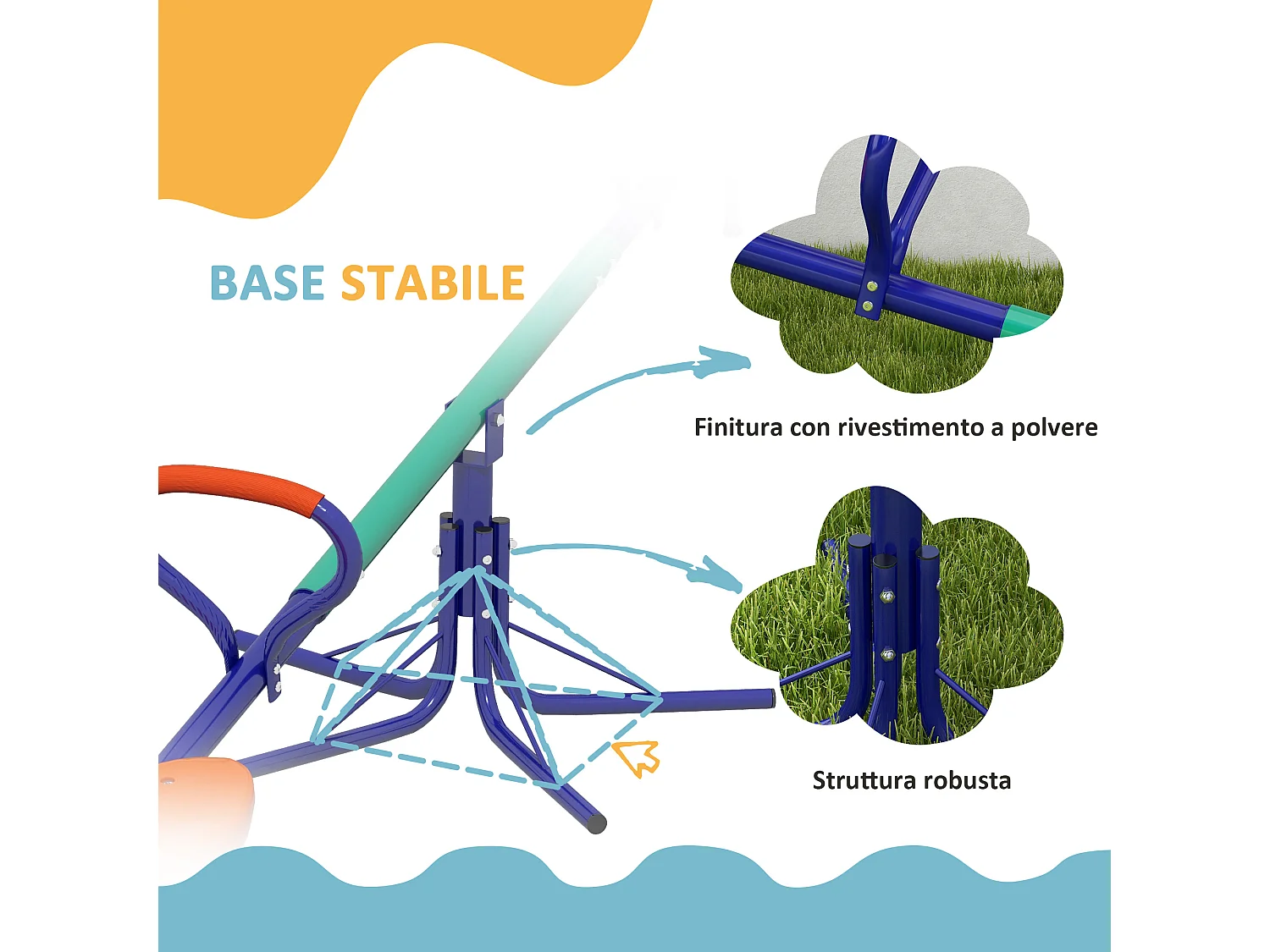 Altalena a bilico per bambini 3-8 anni in acciaio e pp multicolore