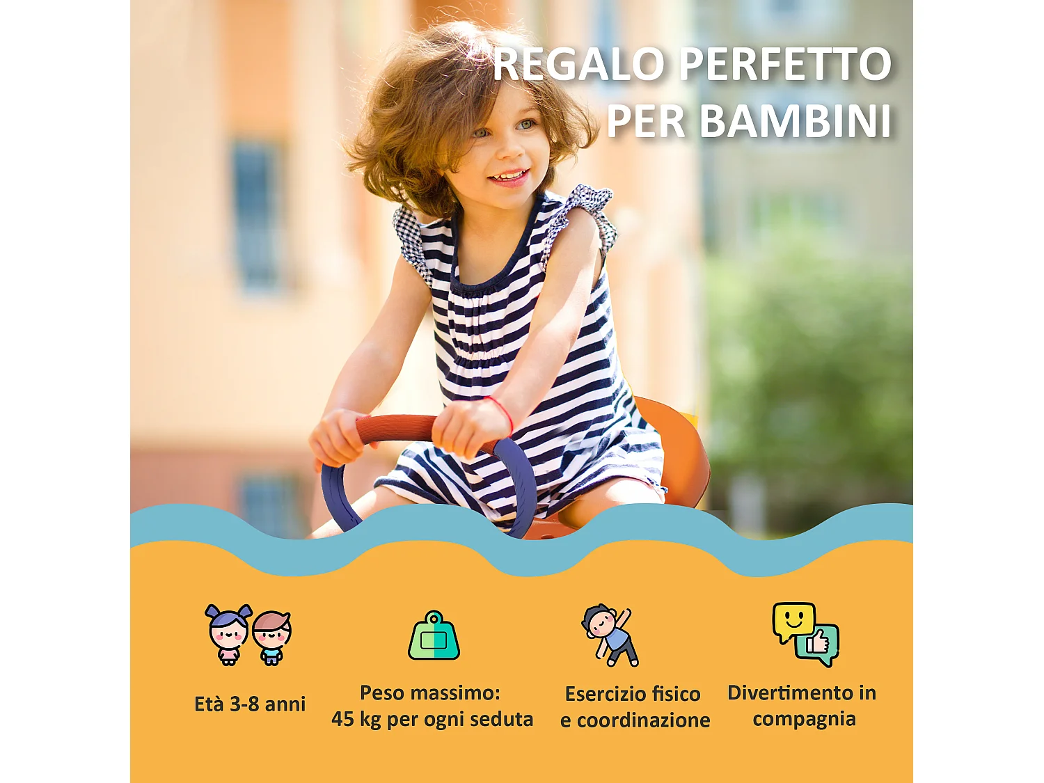 Altalena a bilico per bambini 3-8 anni in acciaio e pp multicolore