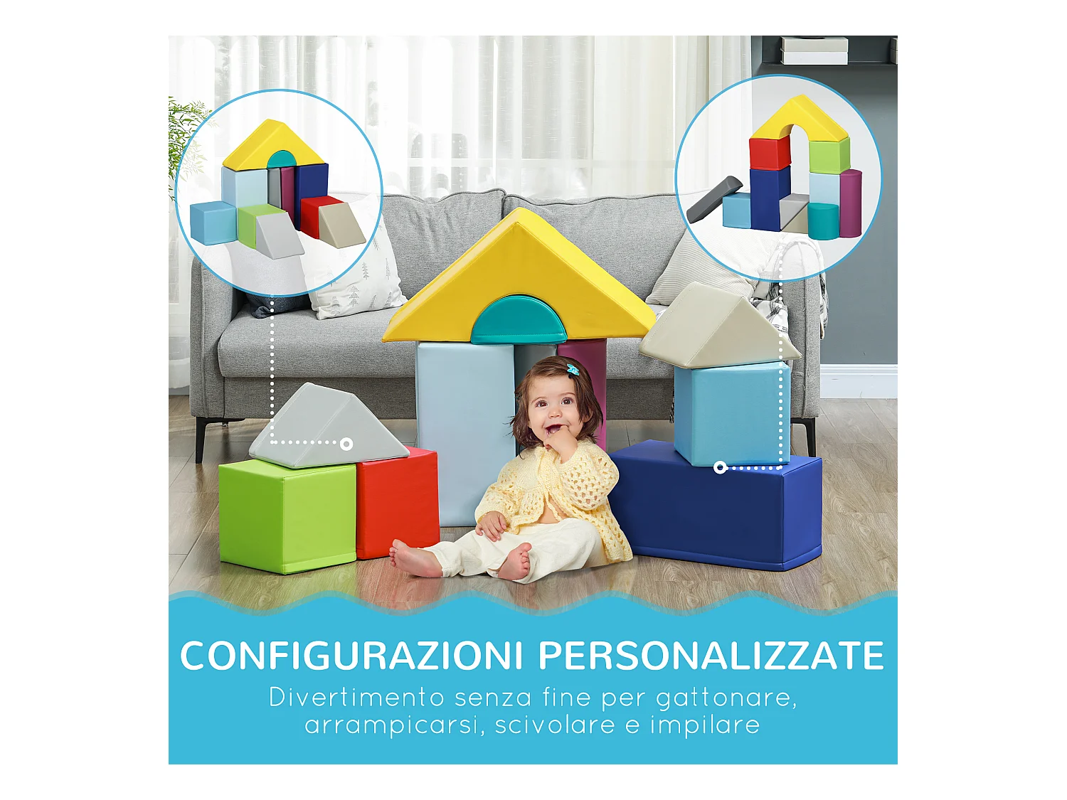 Set costruzioni morbide per bambini 1-3 anni con 11 forme multicolore