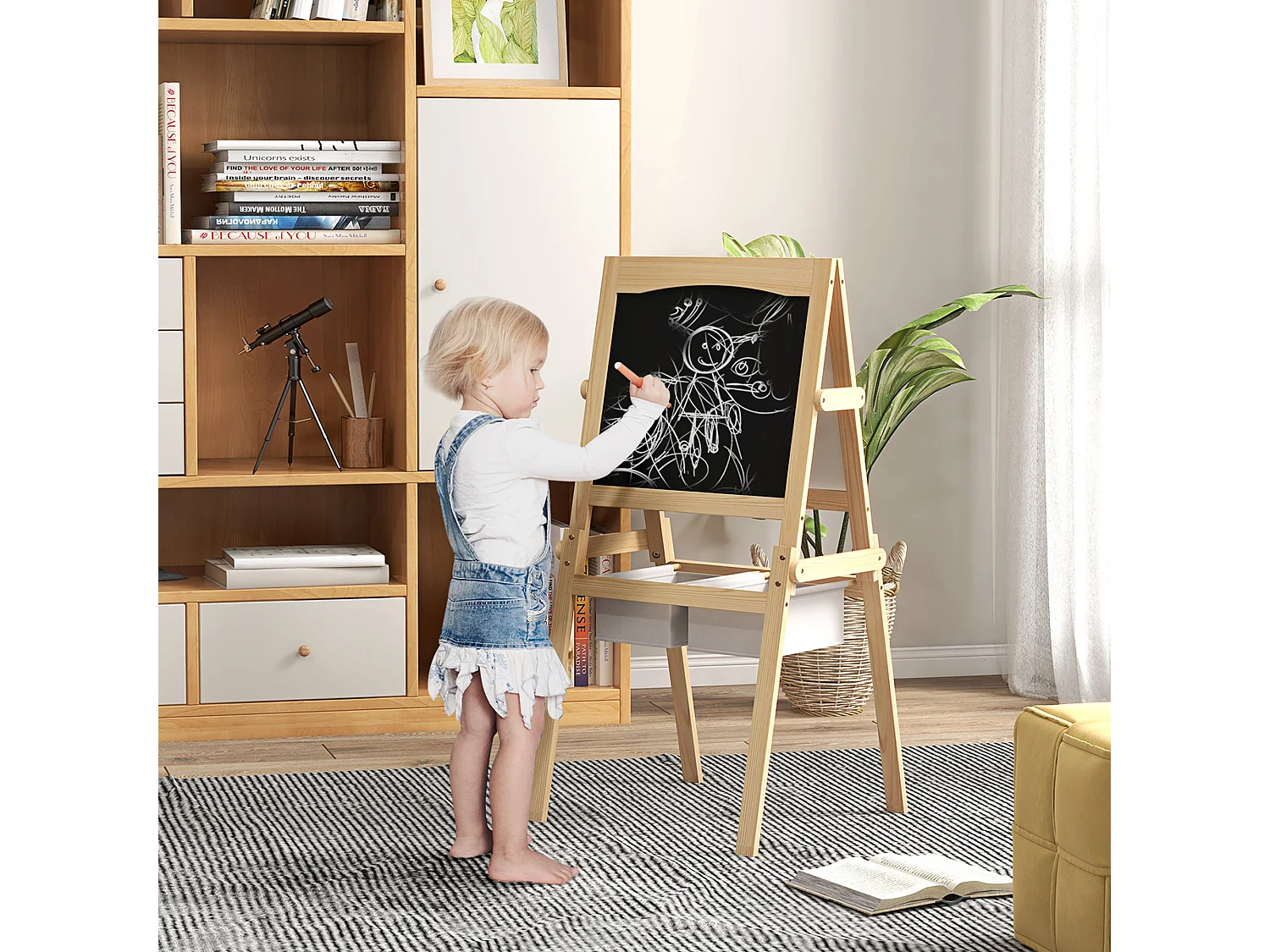 Cavalletto in legno 3in1 con lavagne per bambini 3-6 anni