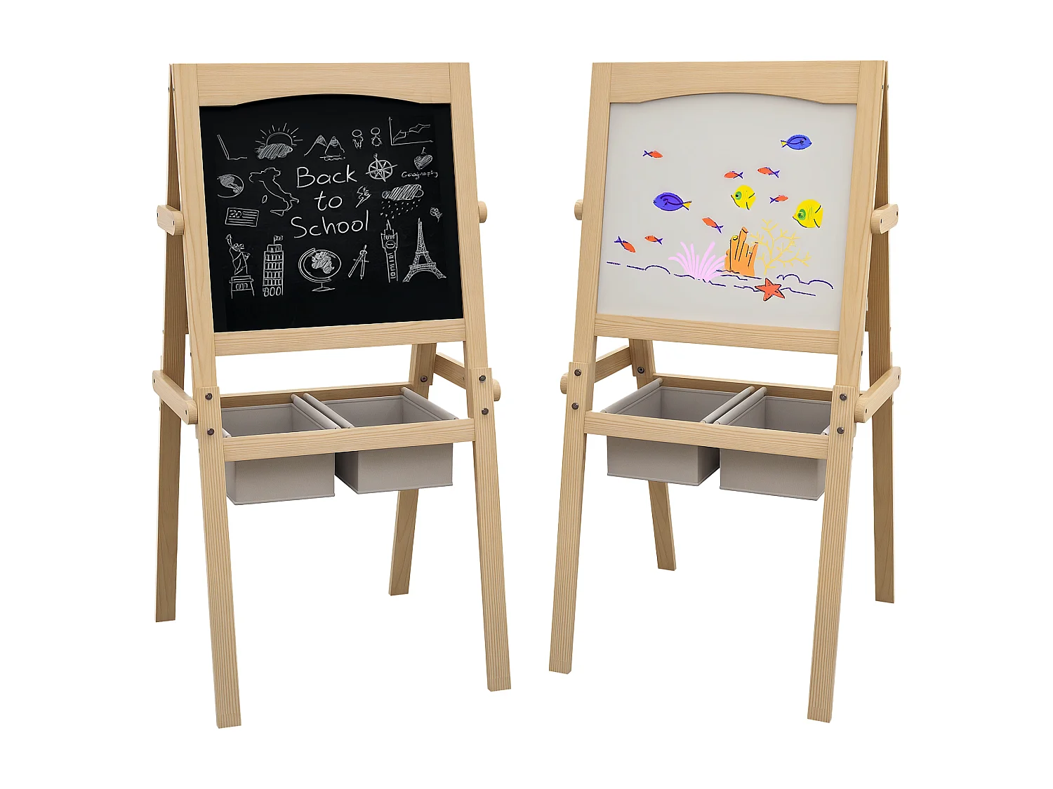Cavalletto in legno 3in1 con lavagne per bambini 3-6 anni