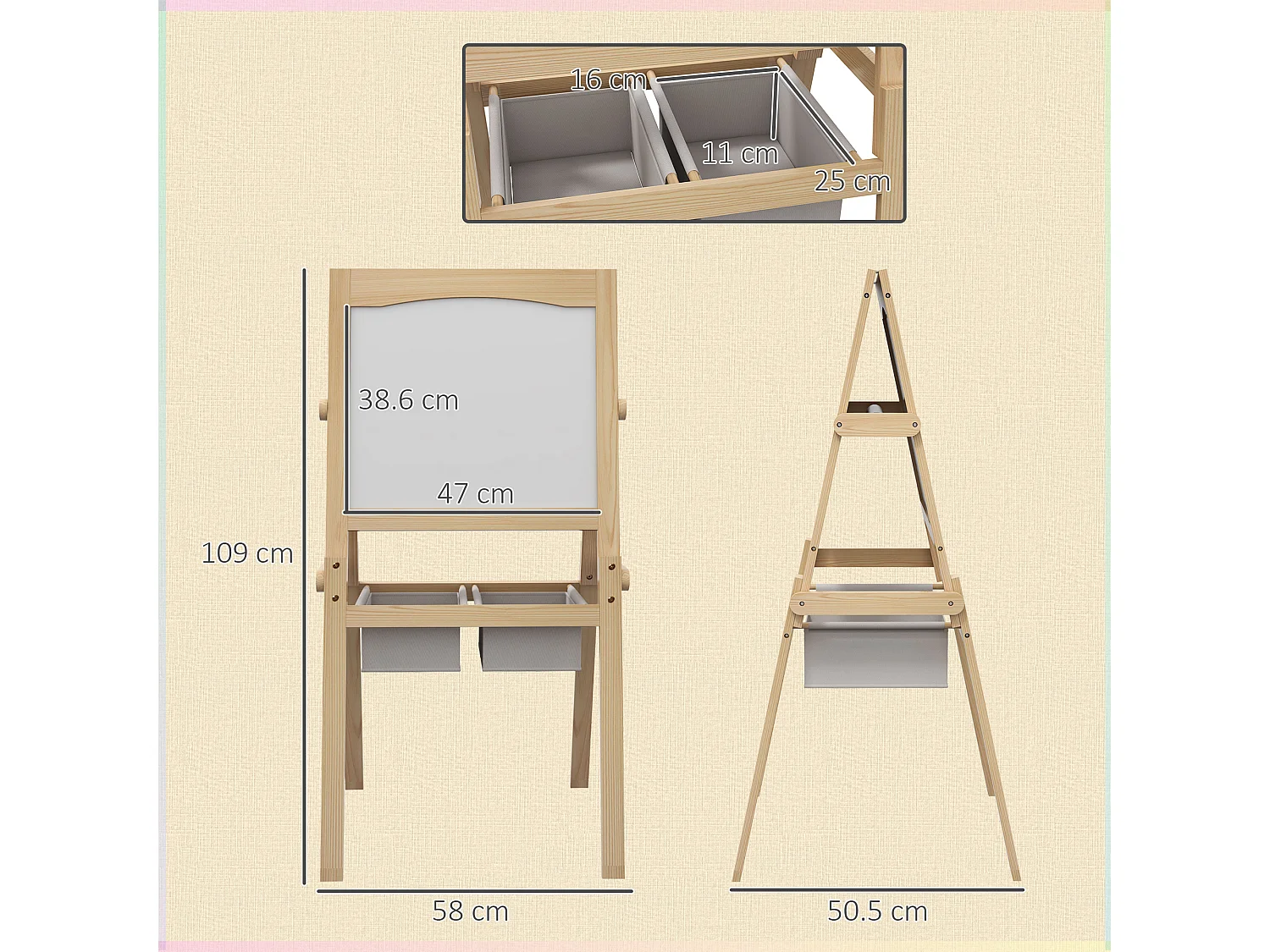 Cavalletto in legno 3in1 con lavagne per bambini 3-6 anni