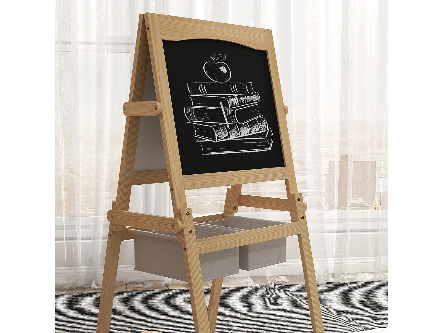 Cavalletto in legno 3in1 con lavagne per bambini 3-6 anni