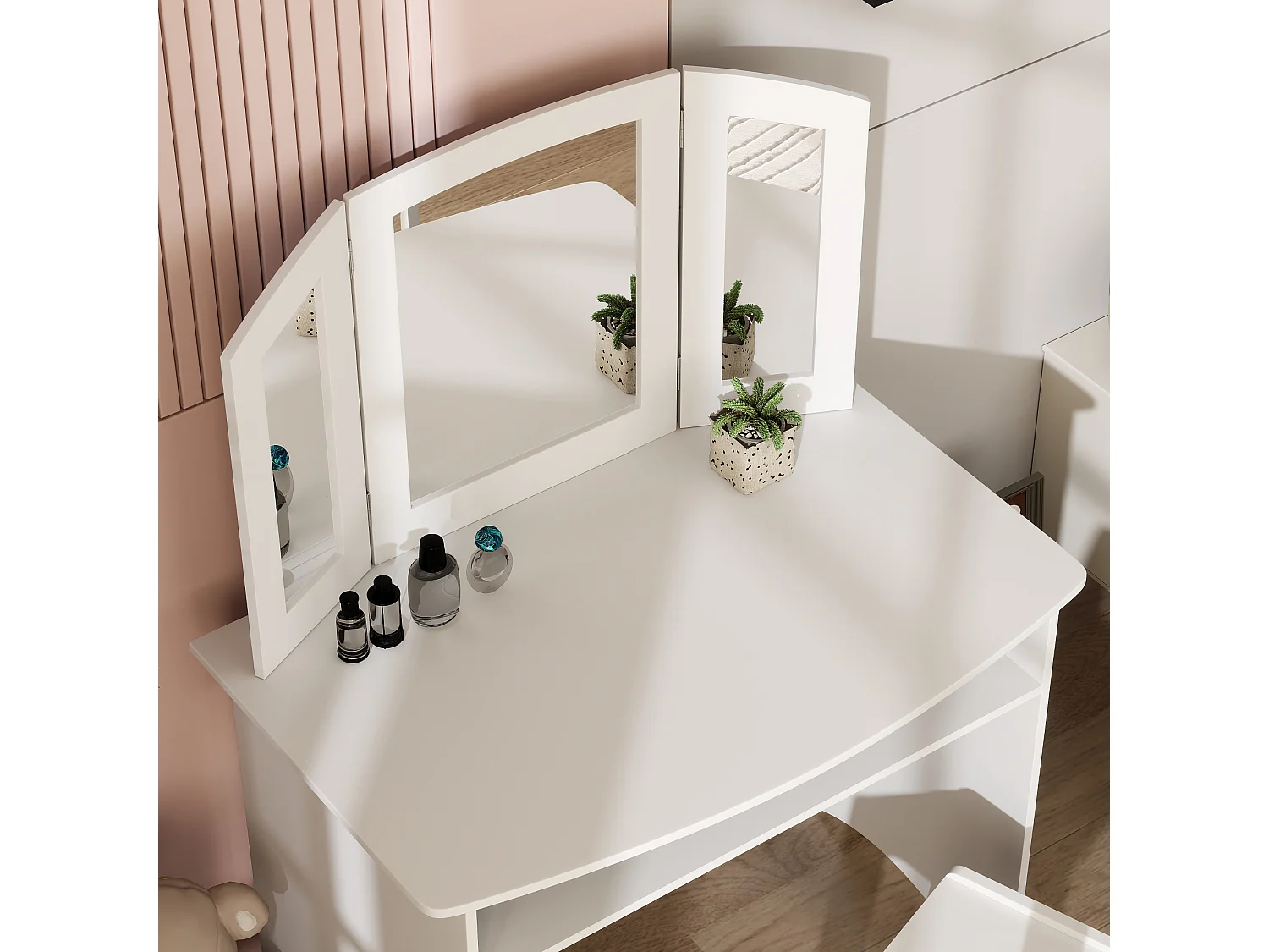 Set da trucco bambine con sedia e tavolo toeletta in legno bianco