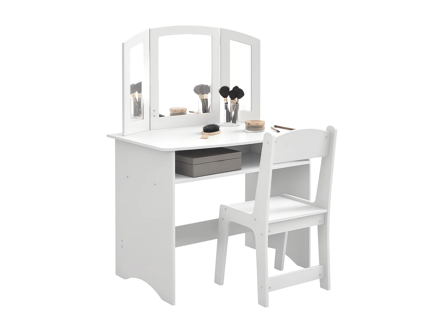 Set da trucco bambine con sedia e tavolo toeletta in legno bianco