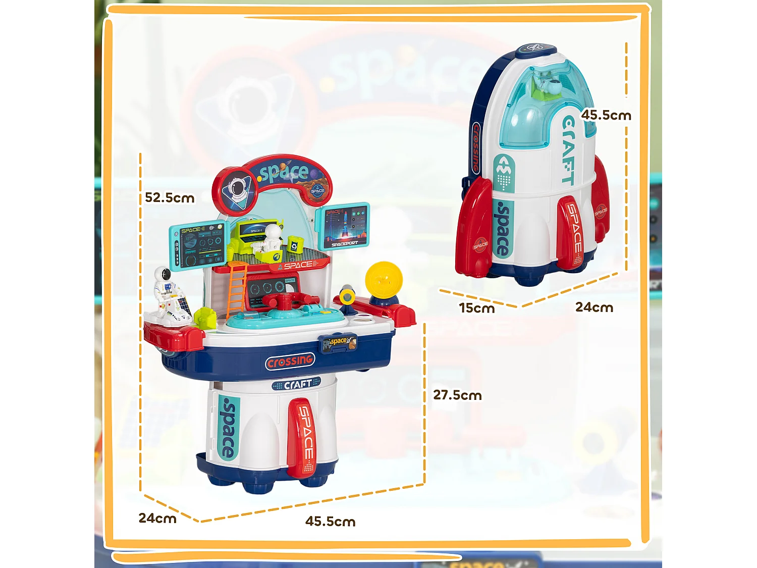 Banco da lavoro giocattolo da 21 pezzi a tema spaziale 45.5x24x52.5 cm