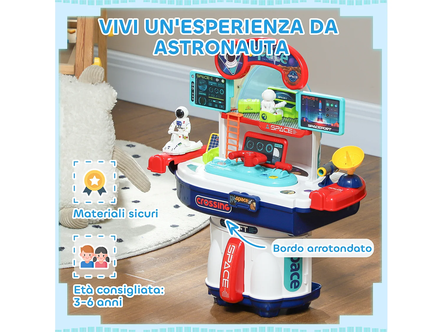 Banco da lavoro giocattolo da 21 pezzi a tema spaziale 45.5x24x52.5 cm