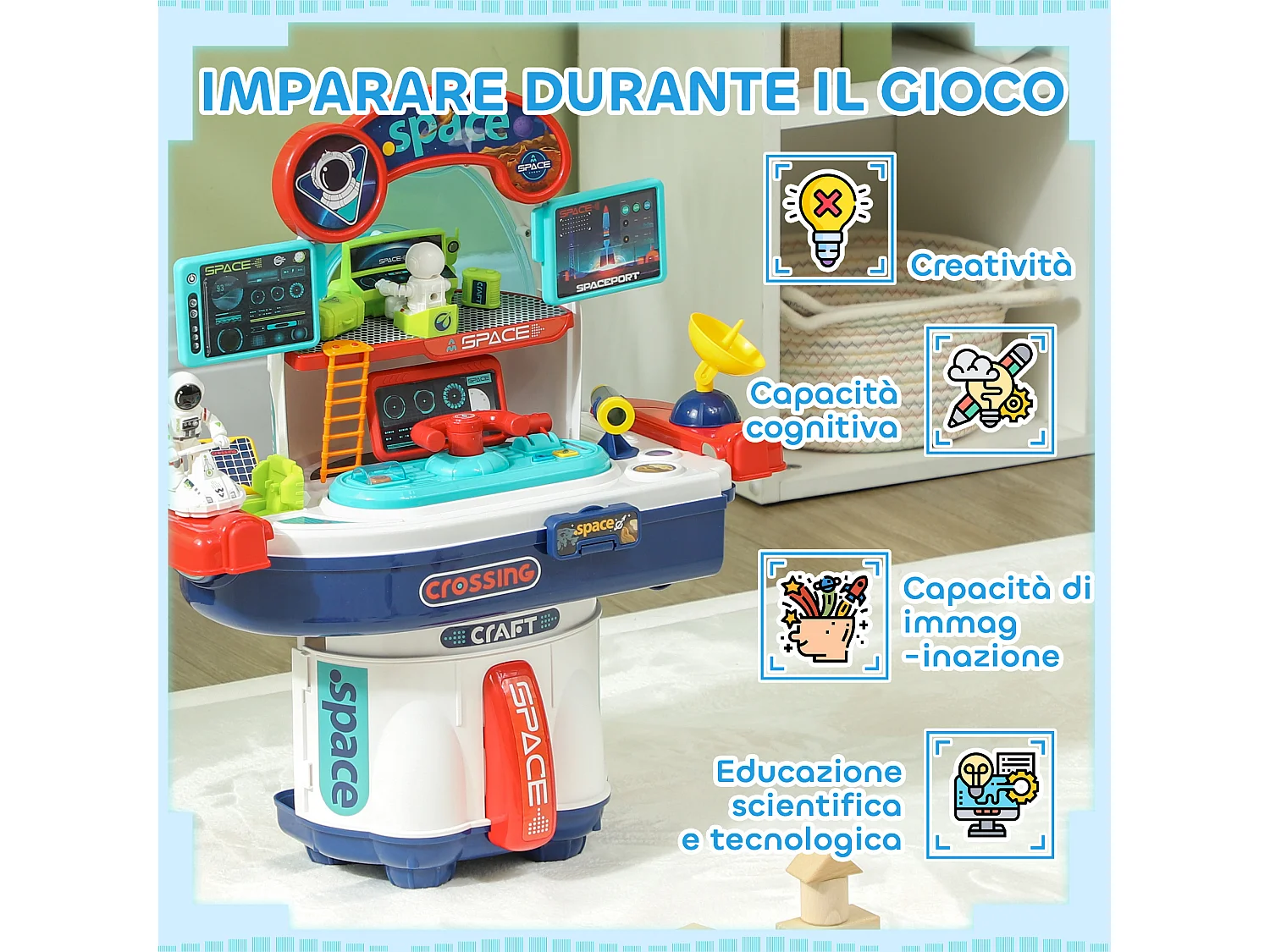 Banco da lavoro giocattolo da 21 pezzi a tema spaziale 45.5x24x52.5 cm