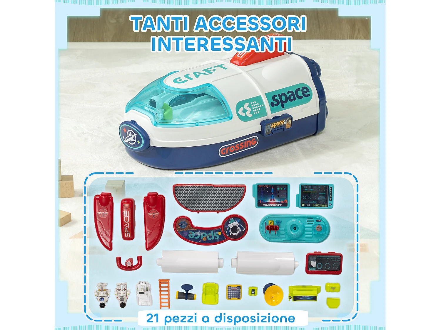 Banco da lavoro giocattolo da 21 pezzi a tema spaziale 45.5x24x52.5 cm