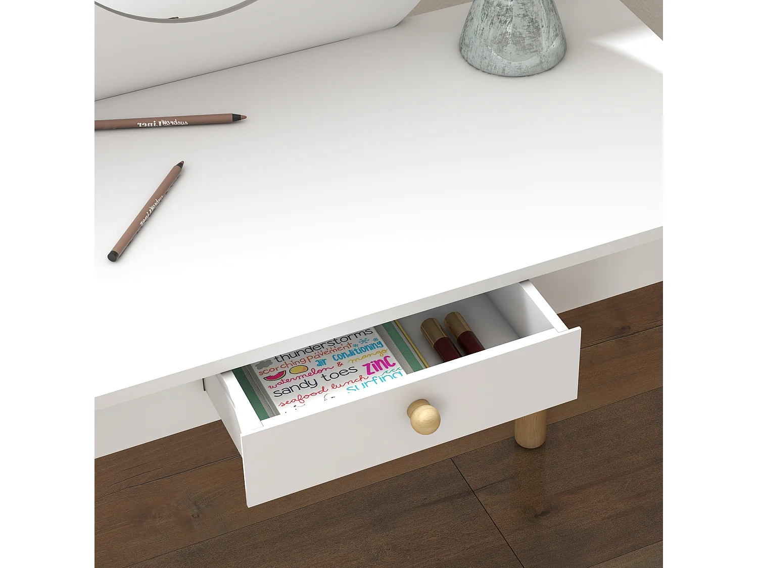 Set da trucco bambine con sgabello e tavolo toeletta in legno bianco