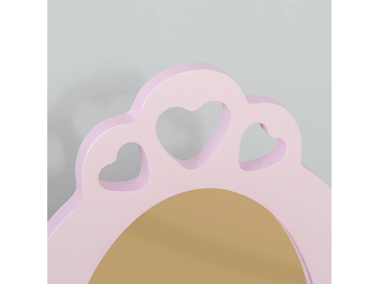 Toeletta per bambini con sgabello in legno specchio e cassetto