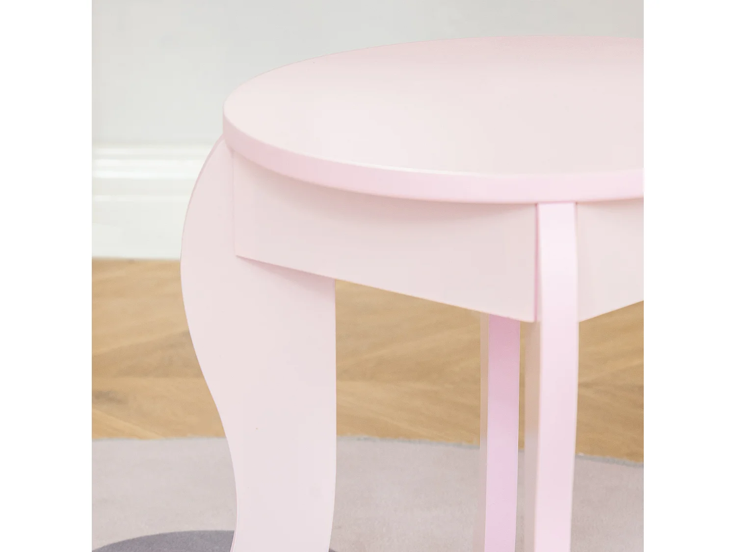 Toeletta per bambini con sgabello in legno specchio e cassetto