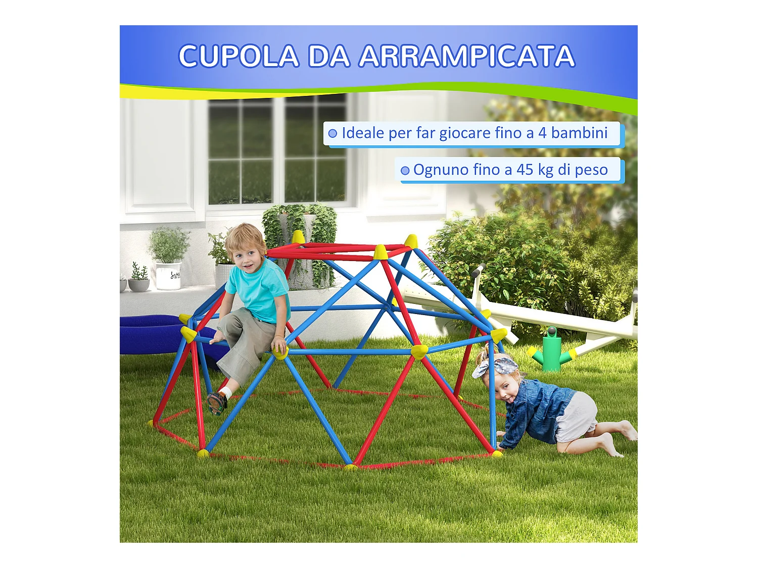 Cupola per arrampicata bambini 3-8 anni in metallo multicolore