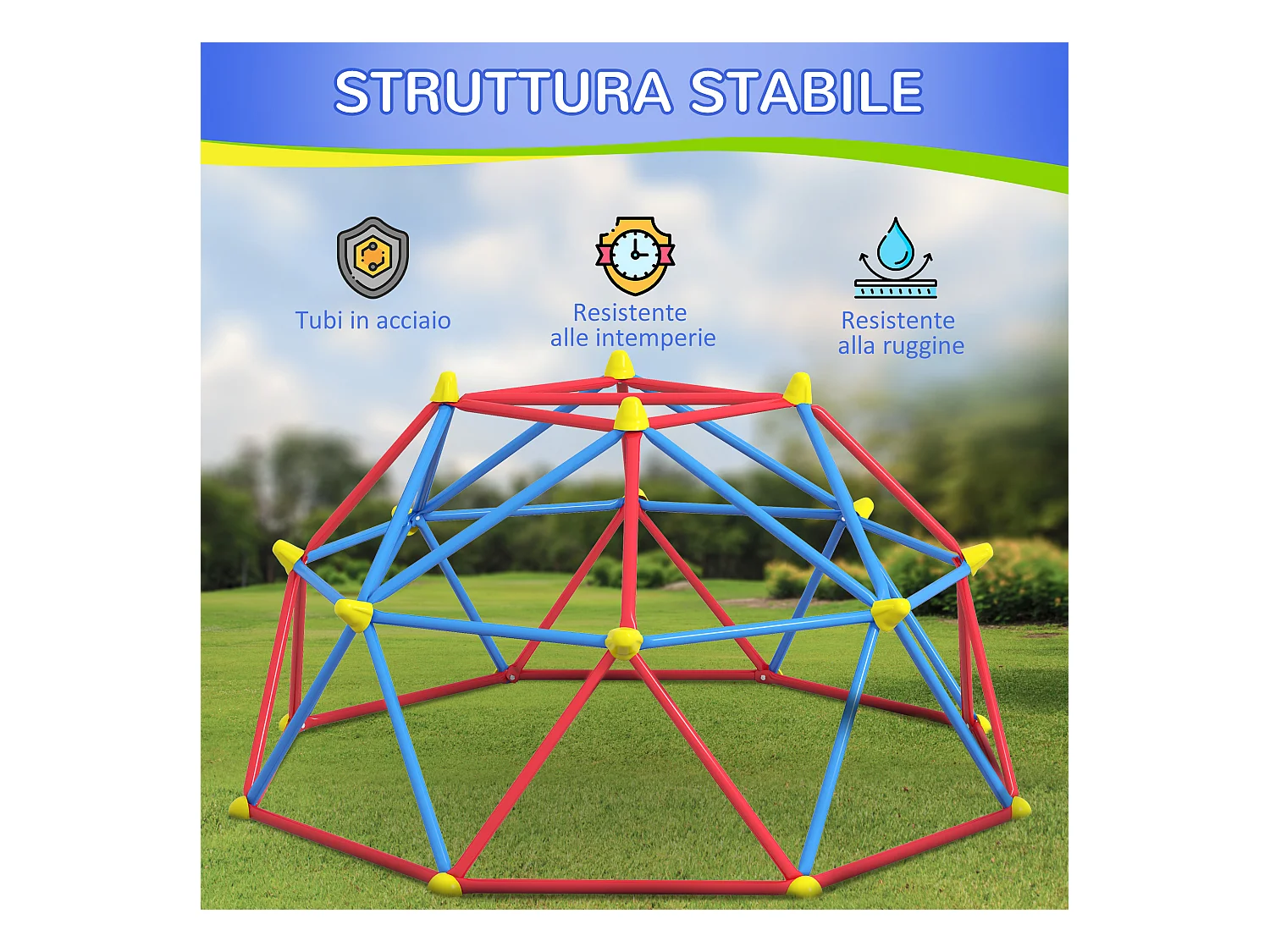Cupola per arrampicata bambini 3-8 anni in metallo multicolore