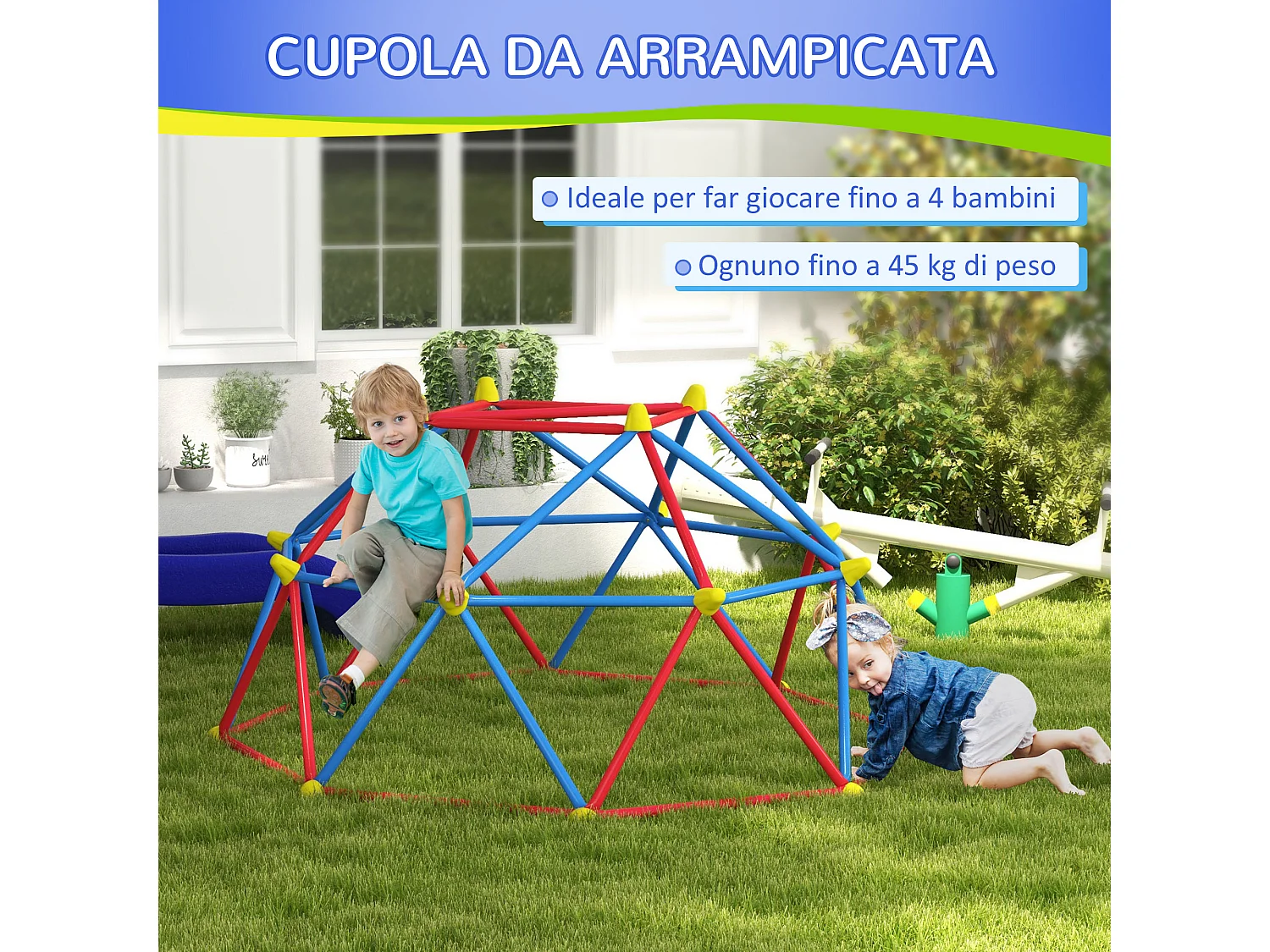 Cupola per arrampicata bambini 3-8 anni in metallo multicolore