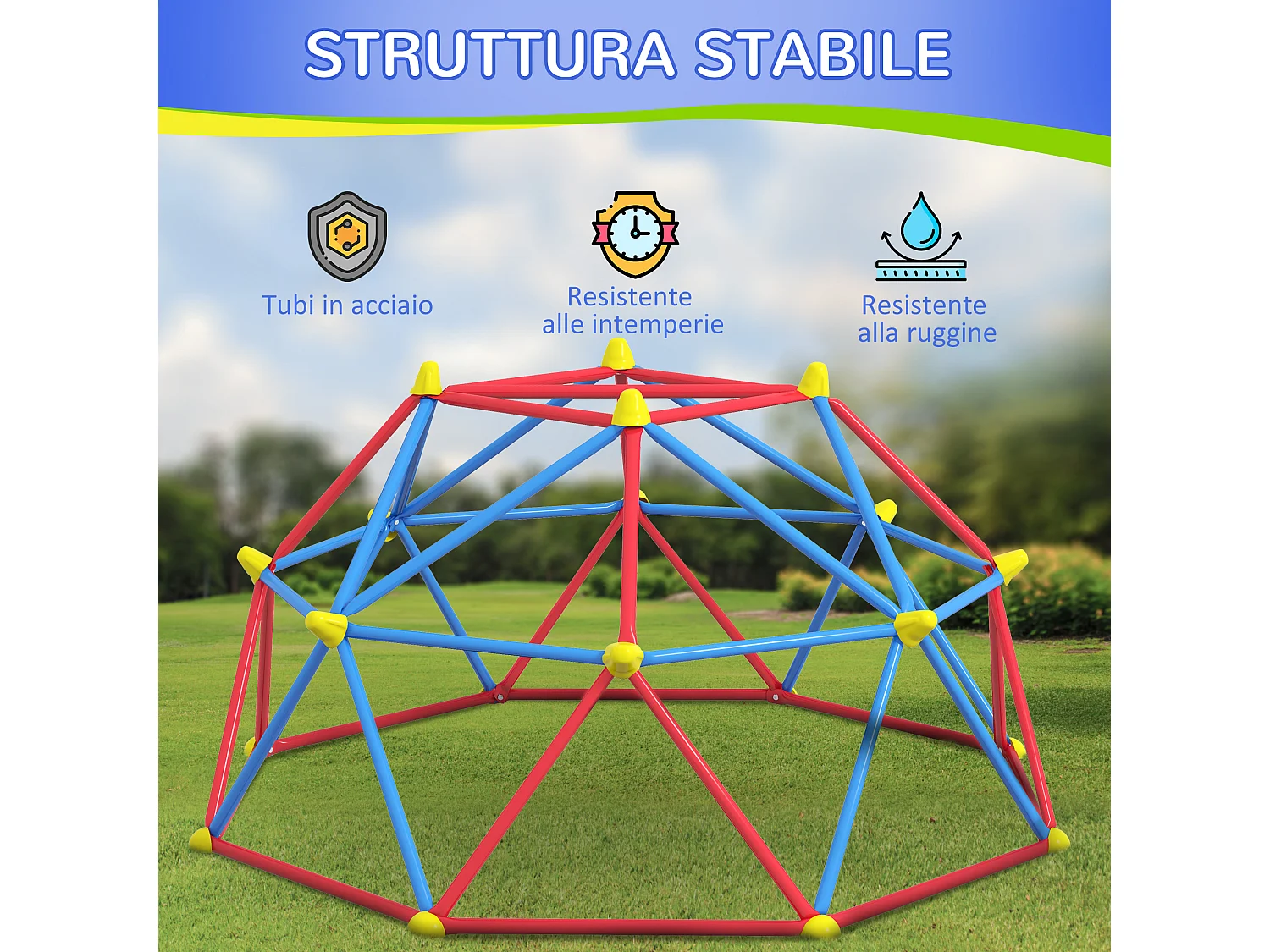 Cupola per arrampicata bambini 3-8 anni in metallo multicolore