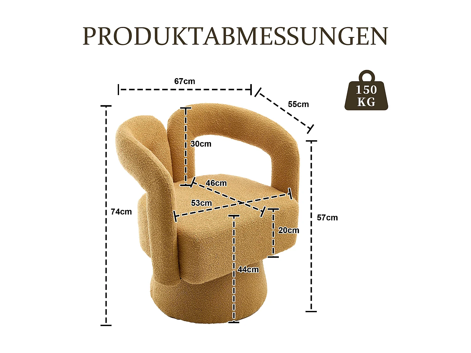 Fauteuil Pivotant à 360° en Tissu Teddy Jaune - Dossier Double Arche et Design Moderne