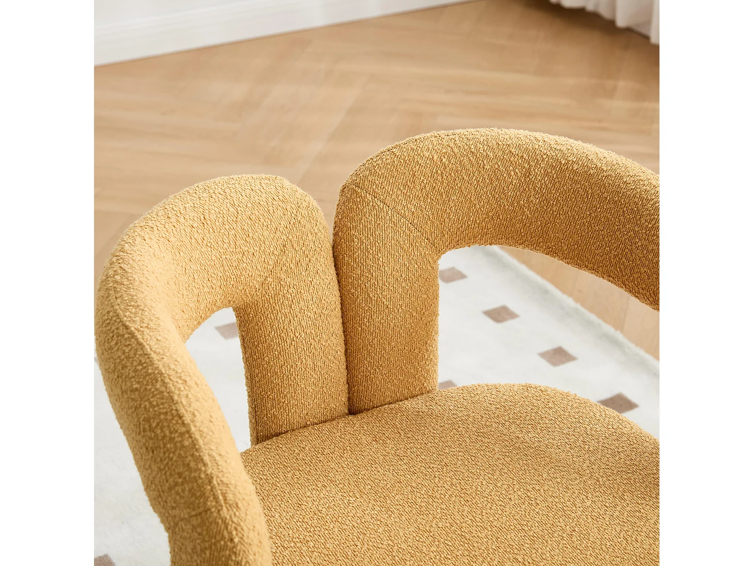 Fauteuil Pivotant à 360° en Tissu Teddy Jaune - Dossier Double Arche et Design Moderne