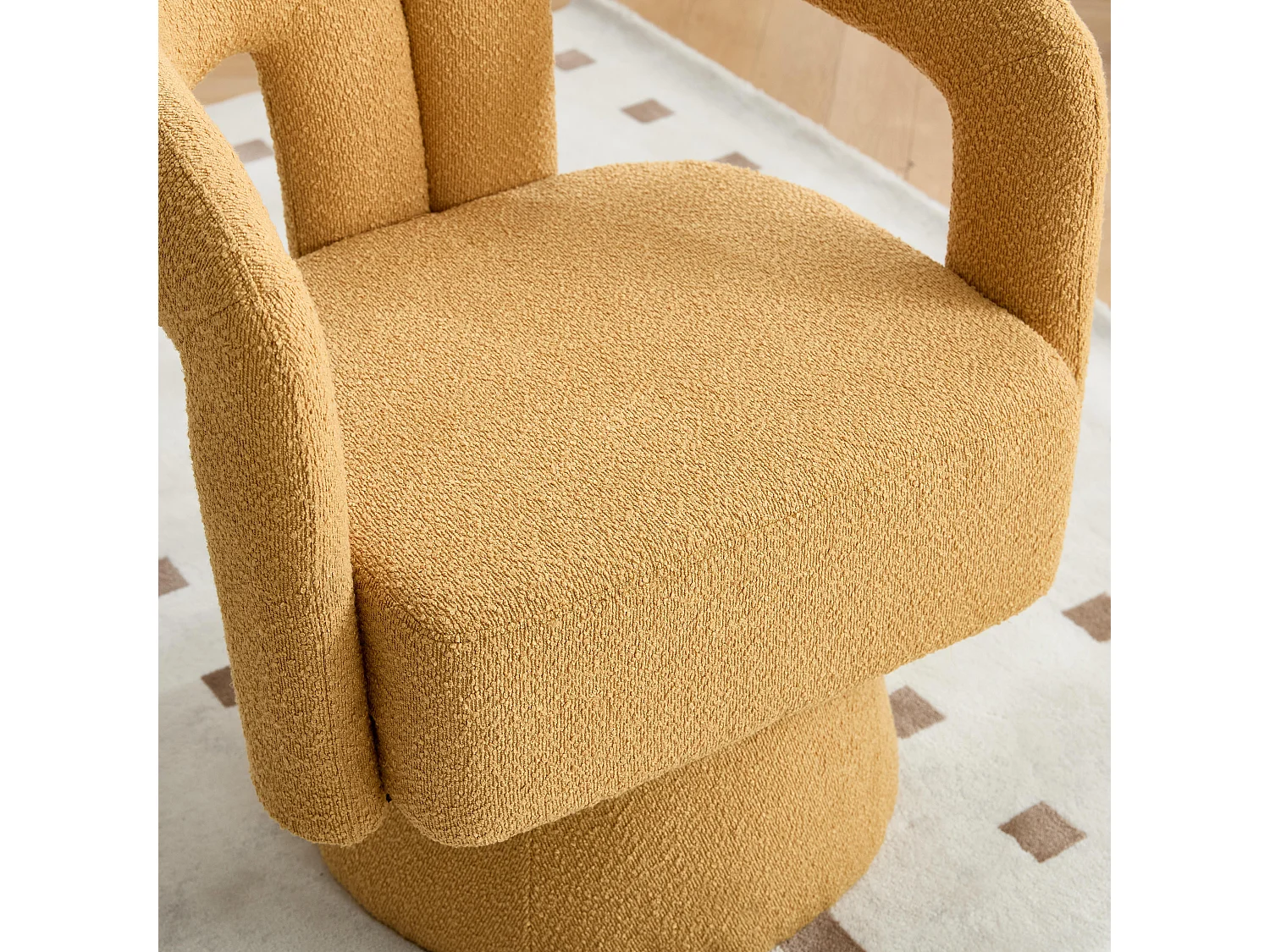 Fauteuil Pivotant à 360° en Tissu Teddy Jaune - Dossier Double Arche et Design Moderne