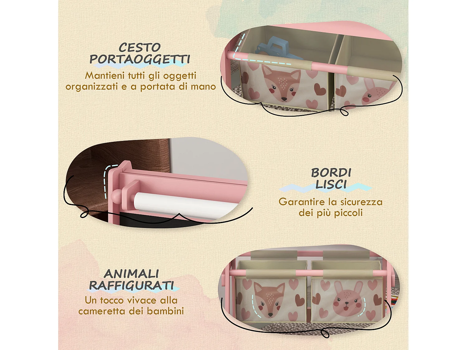 Lavagna per bambini con cavalletto e 2 contenitori rosa