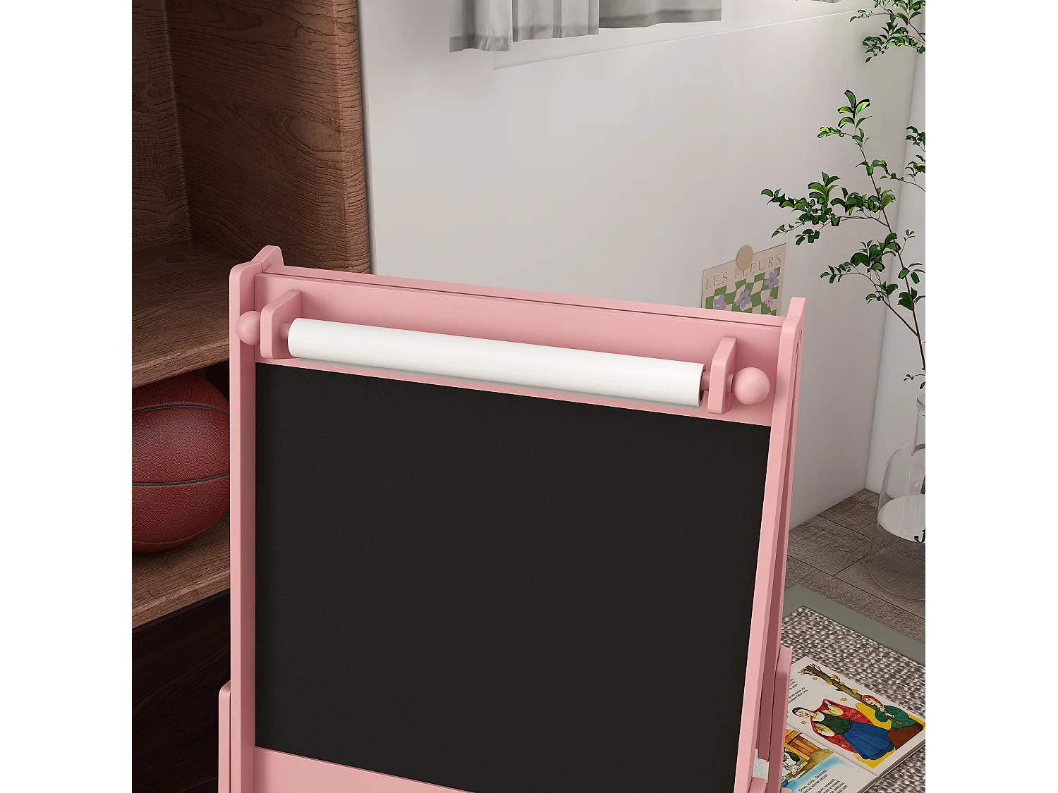 Lavagna per bambini con cavalletto e 2 contenitori rosa