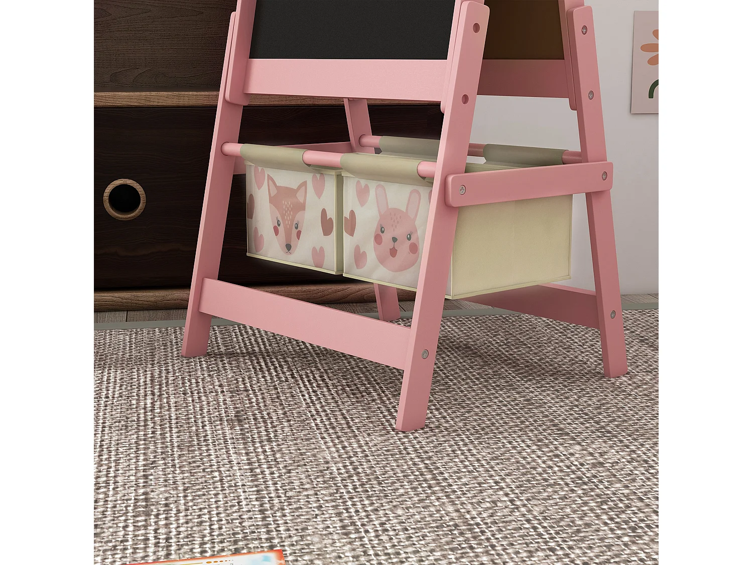 Lavagna per bambini con cavalletto e 2 contenitori rosa