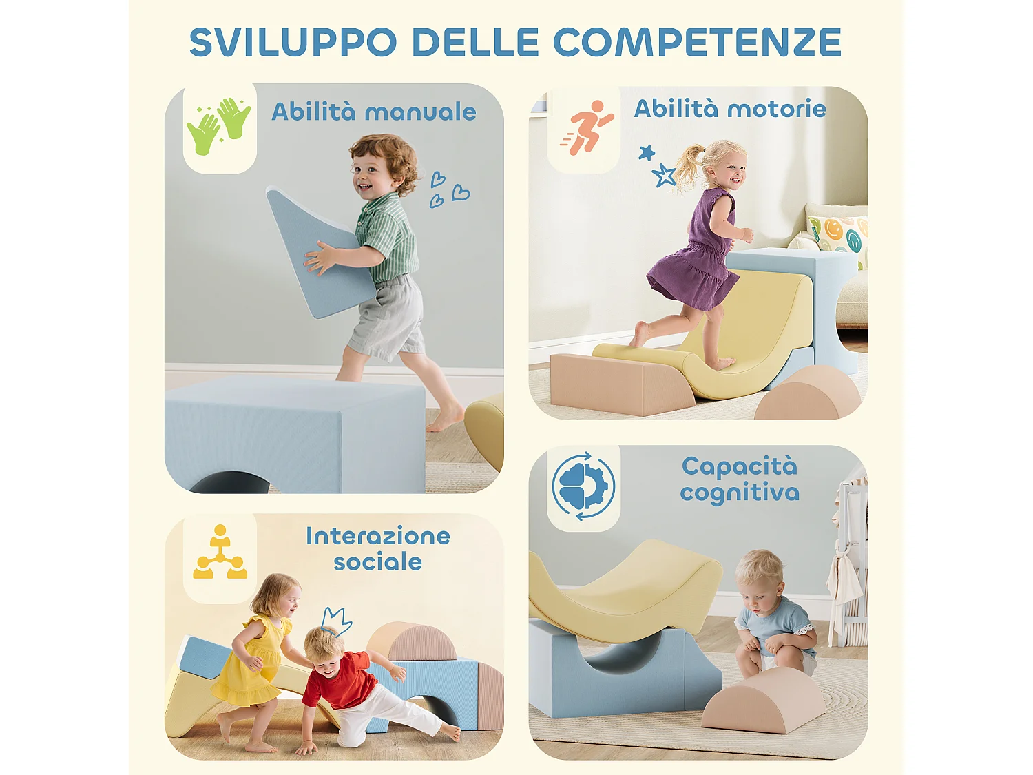 Set 5 costruzioni morbide per bambini 1.5-8 anni multicolore