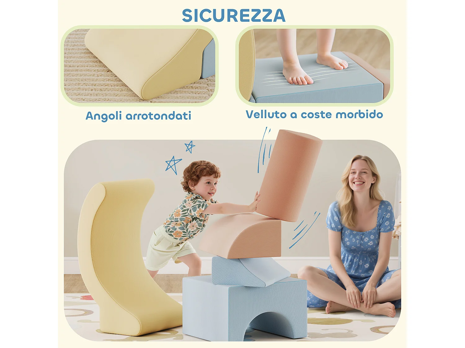 Set 5 costruzioni morbide per bambini 1.5-8 anni multicolore