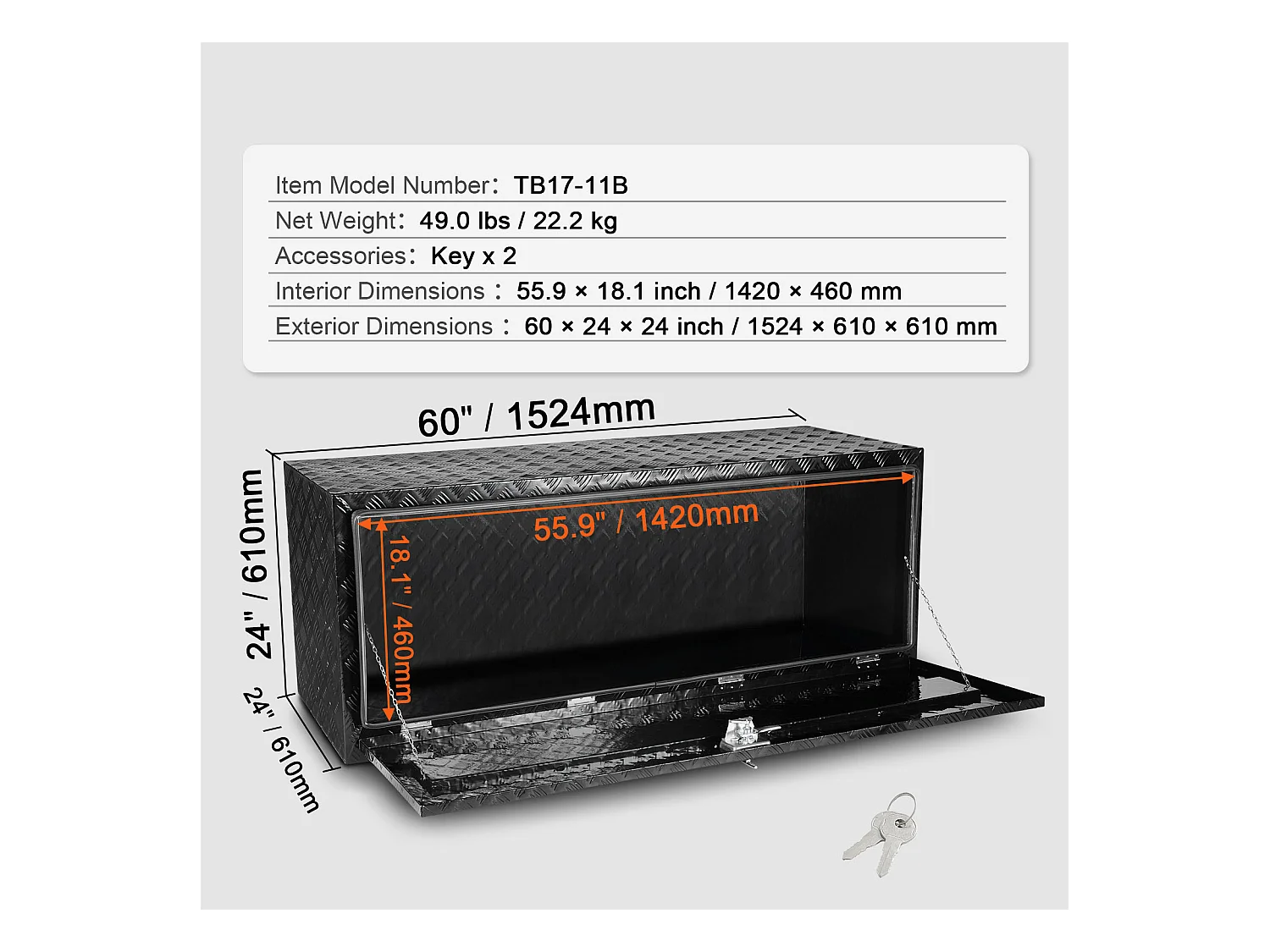 Boîte à Outils SucceBuy Boîte à Outils en Aluminium 152.4 x 60.96 x 60.96 cm pour Dessous de Caisse de Camion