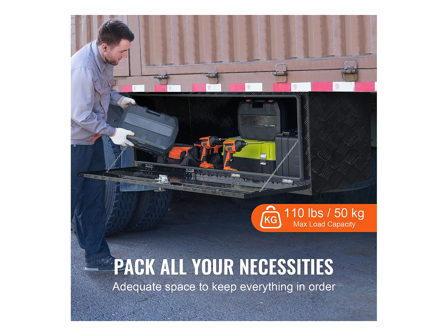 Boîte à Outils SucceBuy Boîte à Outils en Aluminium 152.4 x 60.96 x 60.96 cm pour Dessous de Caisse de Camion