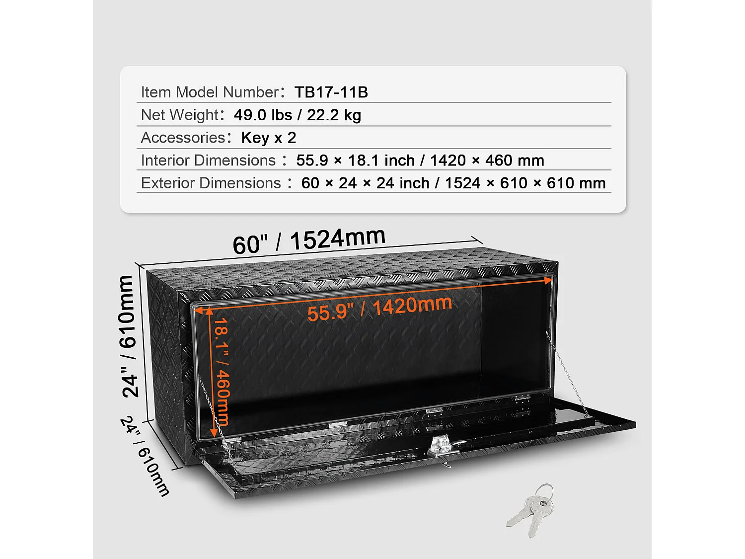 Boîte à Outils SucceBuy Boîte à Outils en Aluminium 152.4 x 60.96 x 60.96 cm pour Dessous de Caisse de Camion