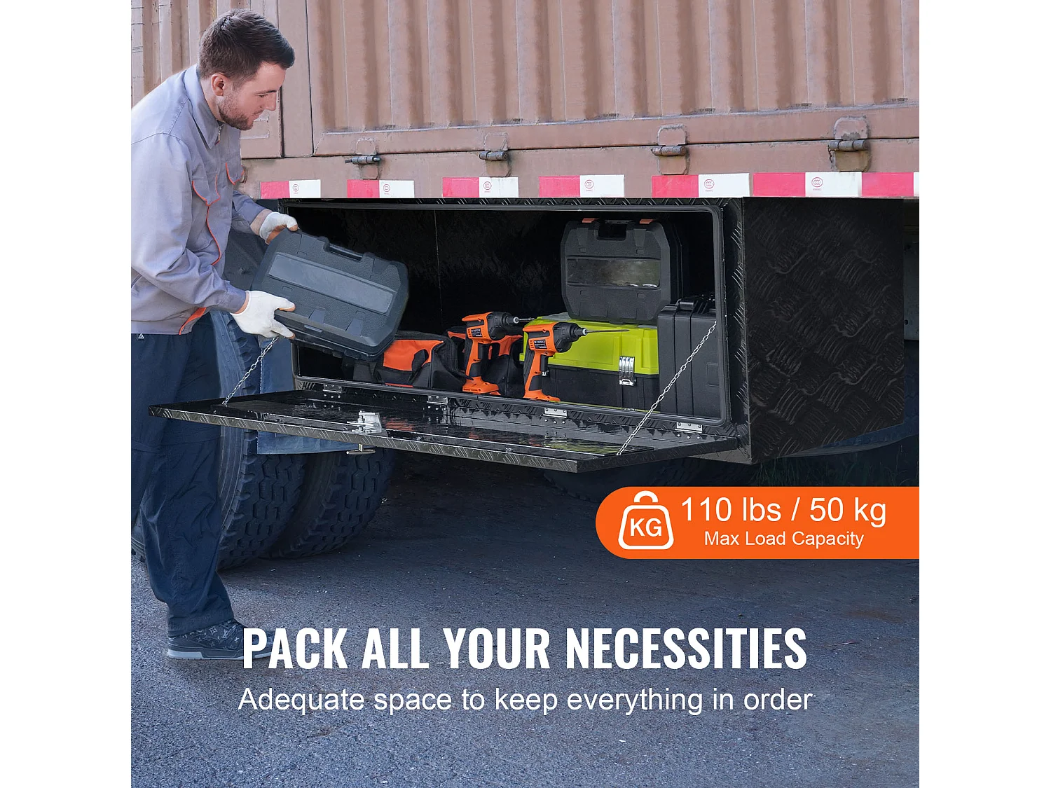 Boîte à Outils SucceBuy Boîte à Outils en Aluminium 152.4 x 60.96 x 60.96 cm pour Dessous de Caisse de Camion