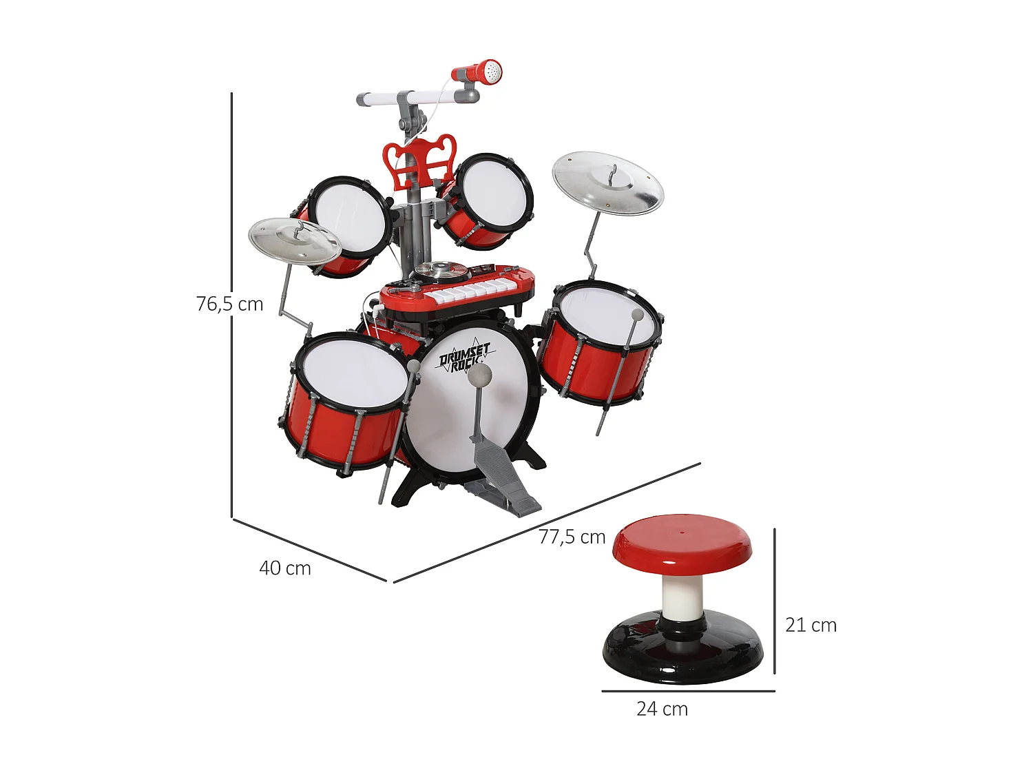 Set batteria per bambini strumenti musicali effetti sonori abs rosso